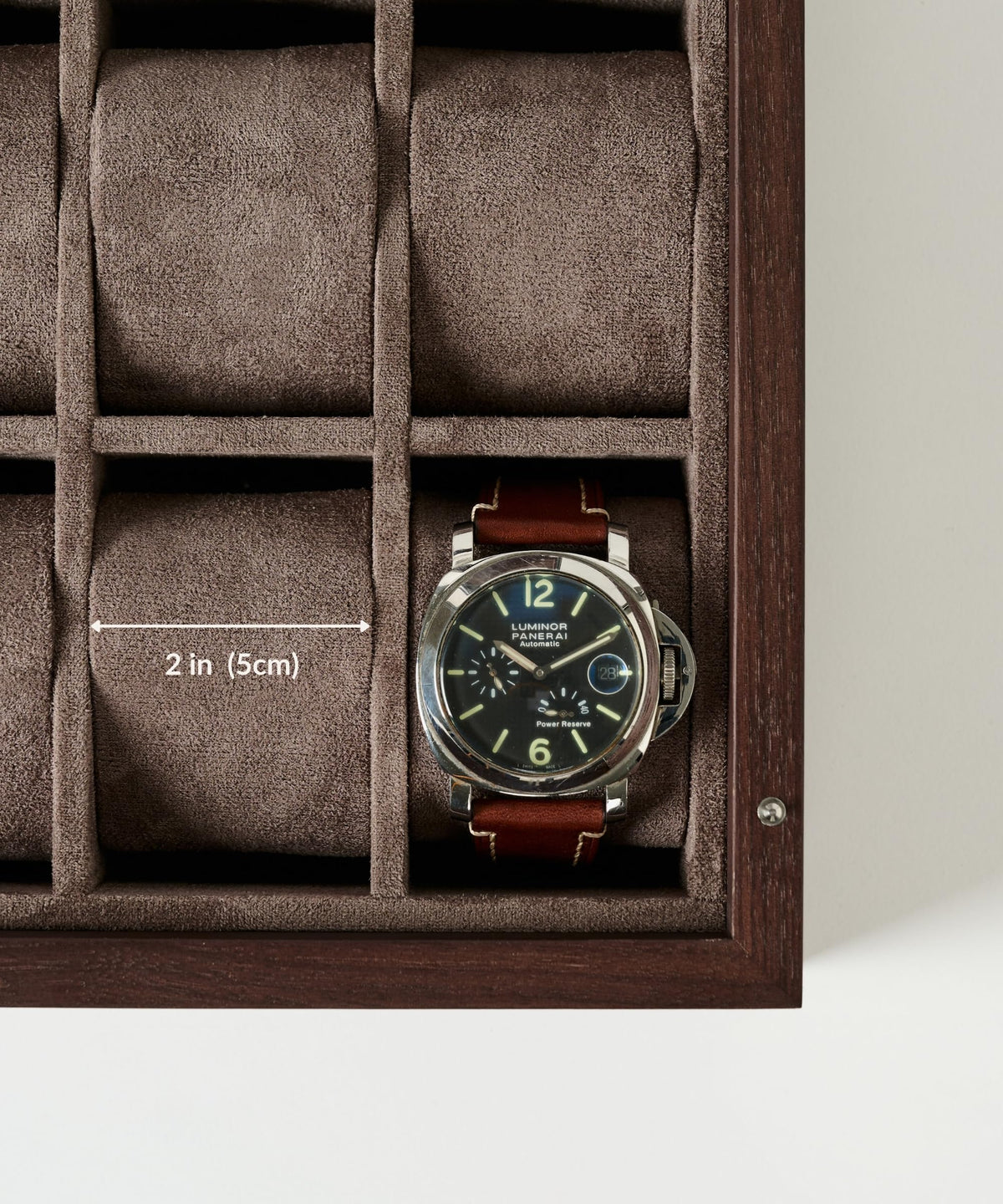 TAWBURY Wooden Watch Case - 12 Slot Wood Watch Box for Men & Women with Protective Fully Lined Interior and 2-inch Wide Pillows for Small & Large Watches (Dark Walnut)