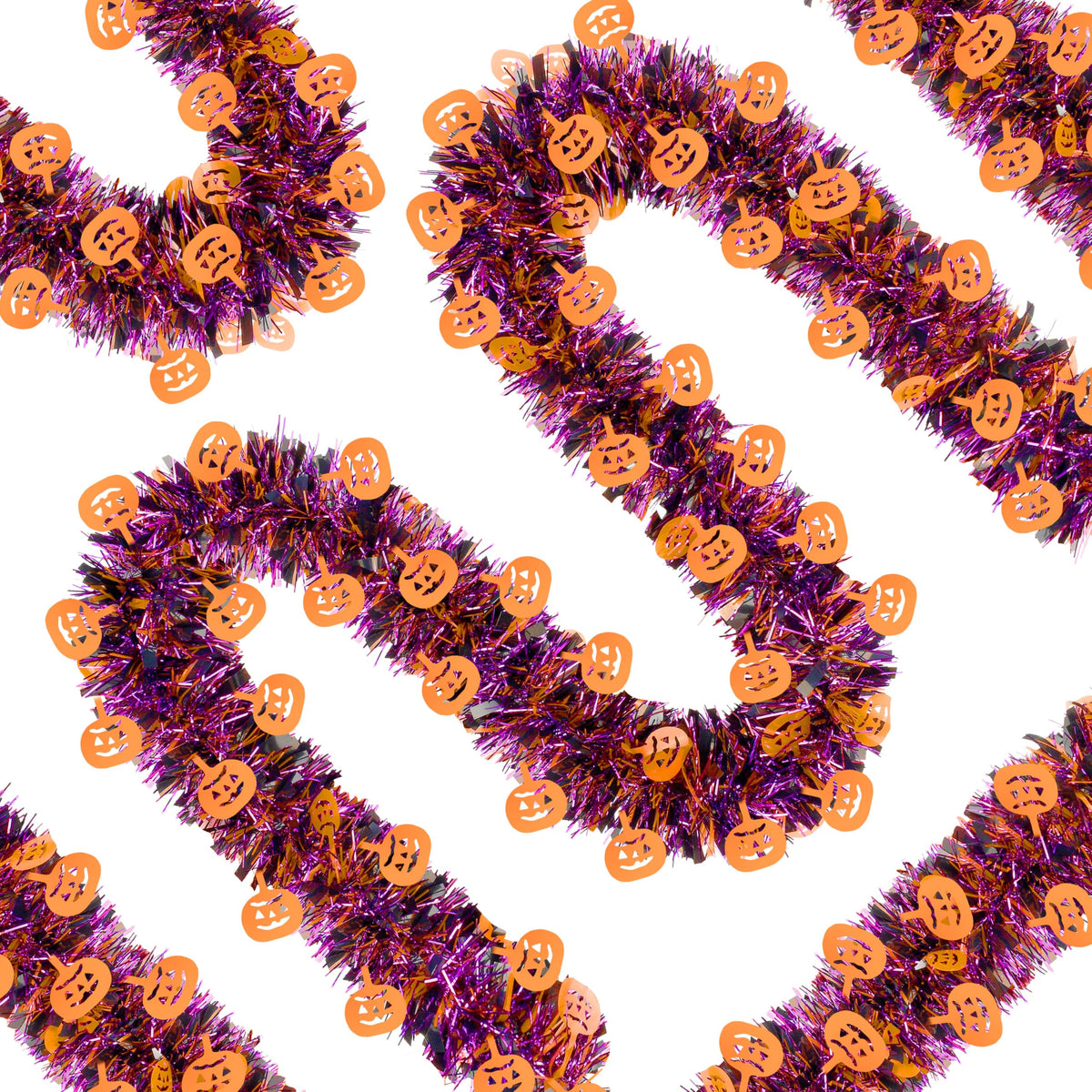 66 Ft Halloween Tinsel Garland, Purple Black Glitter Tinsel Garlands with Orange Pumpkin Metallic Twist Hanging Streamers Decoration for Halloween Party Home Indoor Outdoor Decor Supply
