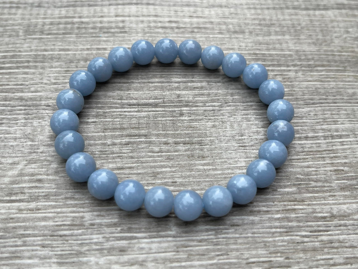 GAF TREASURES Angelite Crystal Bead Bracelet 8mm, Genuine Angelite Stretch Gemstone Bracelet, Healing Crystal Bracelet, Gift for Men & Women (1)