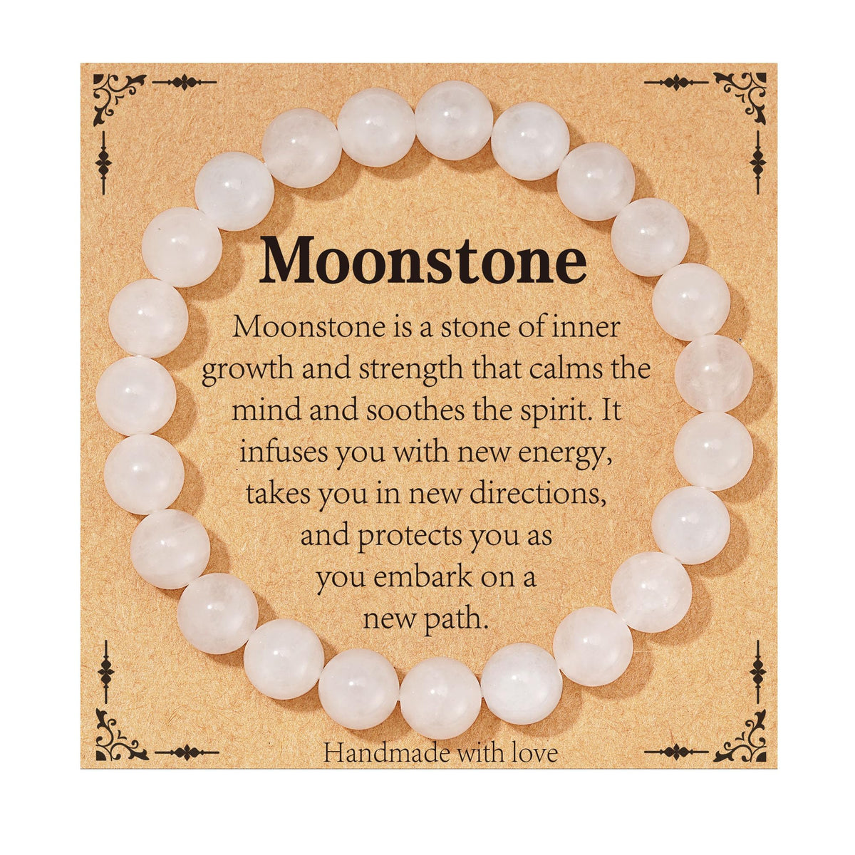 Gnamy Moonstone Beads Bracelet for Women, Healing Crystal Bracelet for Spiritual Healing Positive Energy Stress Relief, Natural Stone Stretch Beaded Bracelets Birthday Jewelry Gifts for Daughter Friends Girlfriend Her