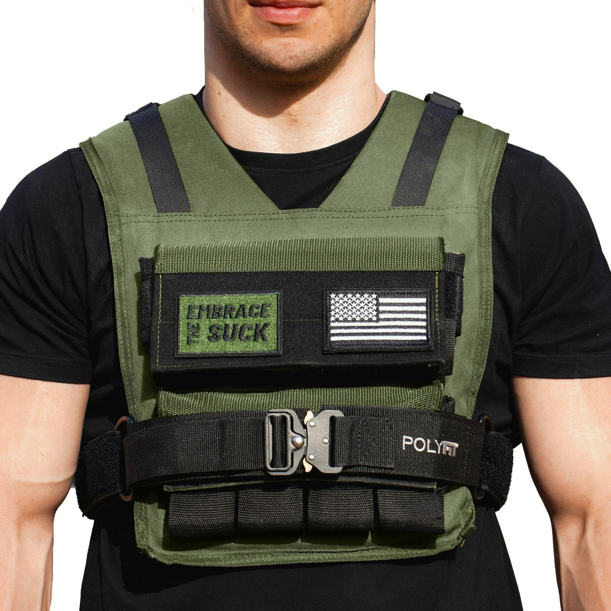 Polyfit (Warrior) Adjustable Weighted Vest - 25lb | 35lb | 45lb - Weight Vest with Adjustable Iron Weights for Men and Women - Workout Vest for Strength Training, Running, Walking, Rucking - GREEN - 20KG