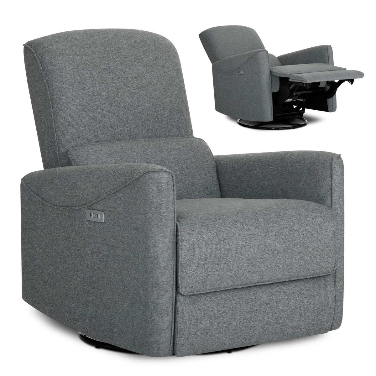 Evolur Belmont Nursery Glider Chair with Massager in Cosmic Grey, Power Recliner with 275° Swivel, Lumbar Support Modern Rocking Chair for Baby Room, Nursery & Living Room