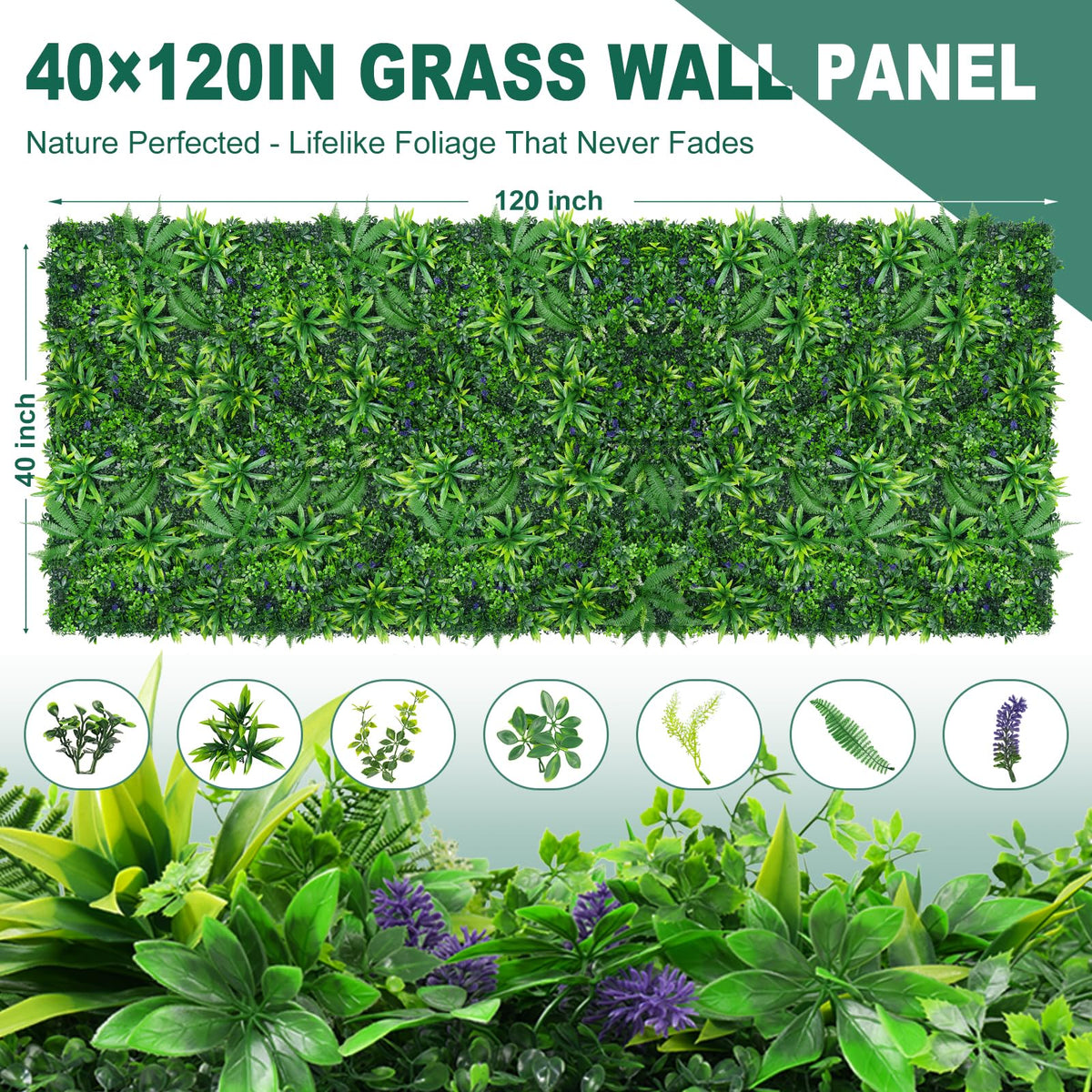 Yangrass Greenery Grass Wall Panels, 40"x120" (33.33 sqft) Artificial Outdoor Ivy Privacy Fence Screen, UV-Anti Faux Boxwood Roll Grass Wall Panels for Garden Patio Balcony Decor