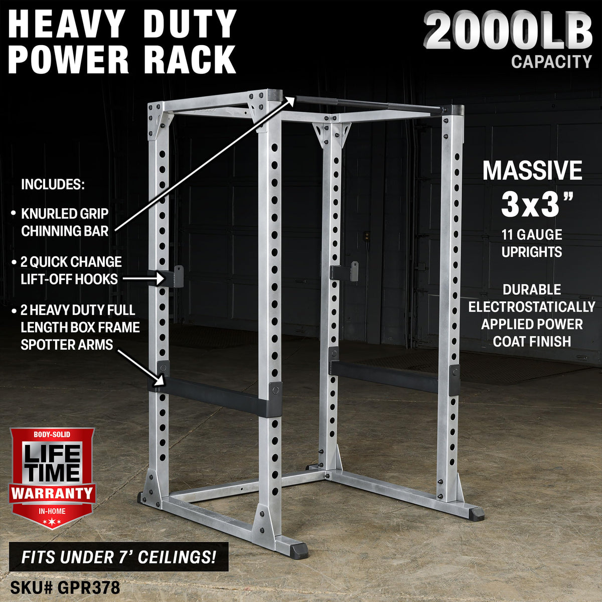 Body-Solid (GPR378 Power Rack - Heavy-Duty Steel Squat Cage with Adjustable Safety Bars and Chin-Up Bar for Home and Light Commercial Gym