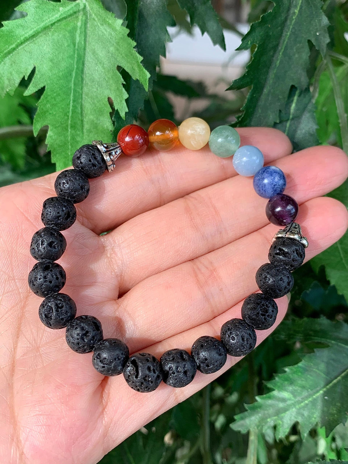 GAF TREASURES 7 chakra with Lava Crystal Bead Bracelet 8mm, Genuine 7 chakra with Lava Stretch Gemstone Bracelet, Healing Crystal Bracelet, Gift for Men & Women (1)