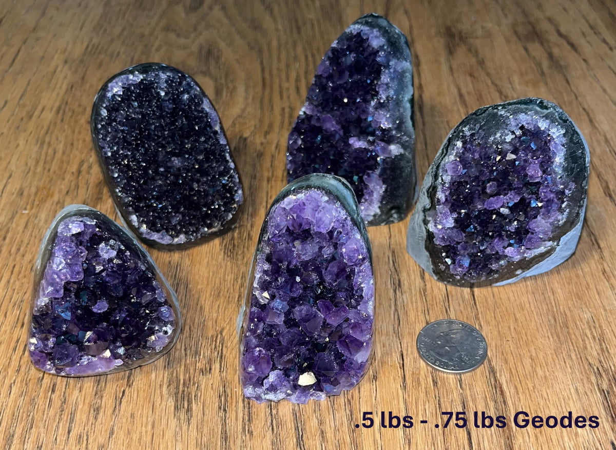 Premium Amethyst Geode Stone Crystal Cluster .5 - .75 Pound Geode - Each Piece is Unique & Natural - Raw Healing Crystal Rock from Uruguay - Deep Purple Decoration - FREE 3" Selenite Wand