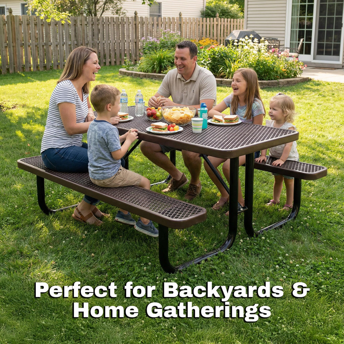 6' Rectangular Heavy-Duty Expanded Metal Brown Picnic Table