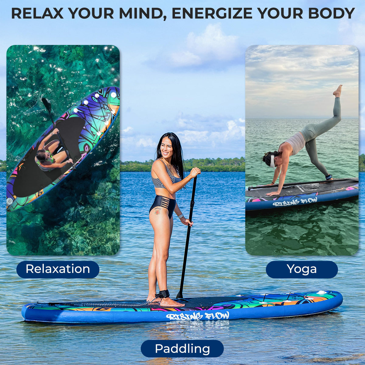 SereneLife Inflatable Stand Up Paddle Board - Wide Stable Design, Non-Slip Deck for Adults & Youth with Premium Paddle Board Accessories: Carry Bag, Dual Action Pump, Paddle, Ankle Leash - 10'6"