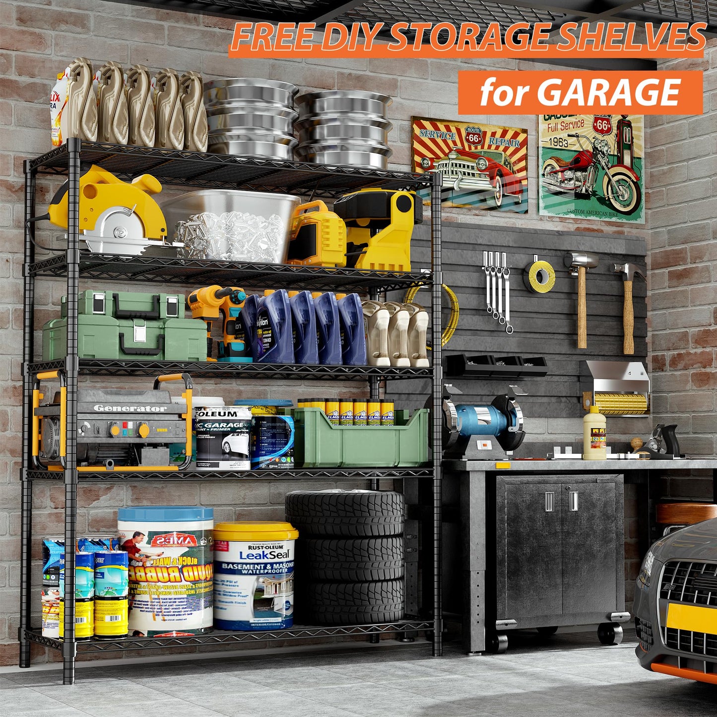 Storage Shelves Heavy Duty, 2 PCS 48" L x 20" W x 72" H Garage Wire Shelving Unit Loads 2000LBS, 5-Tier Adjustable Metal Industrial Utility Shelf Rack for Kitchen, Laundry Room, Warehouse, Basement