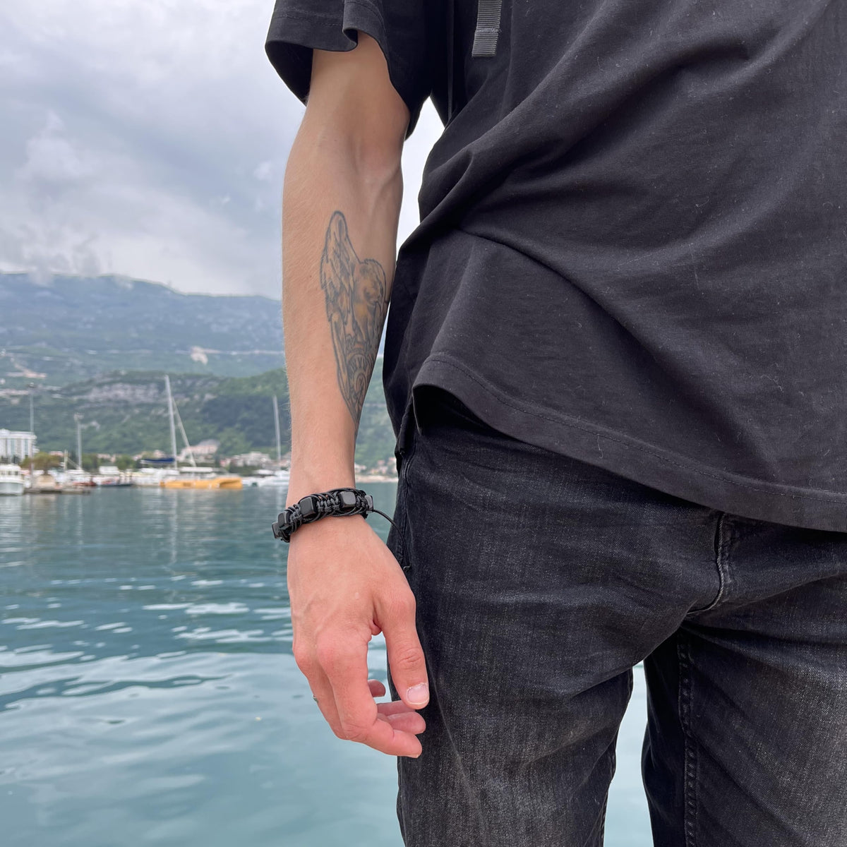 Brutal Handcrafted Shungite Stone Men's Bracelet Arachne 10 mm Cube Beads | Shungite Protection Jewelry for Men and Women | Adjustable Solid Stone Shambhala Macrame Black Mens Beaded Bracelet SB104