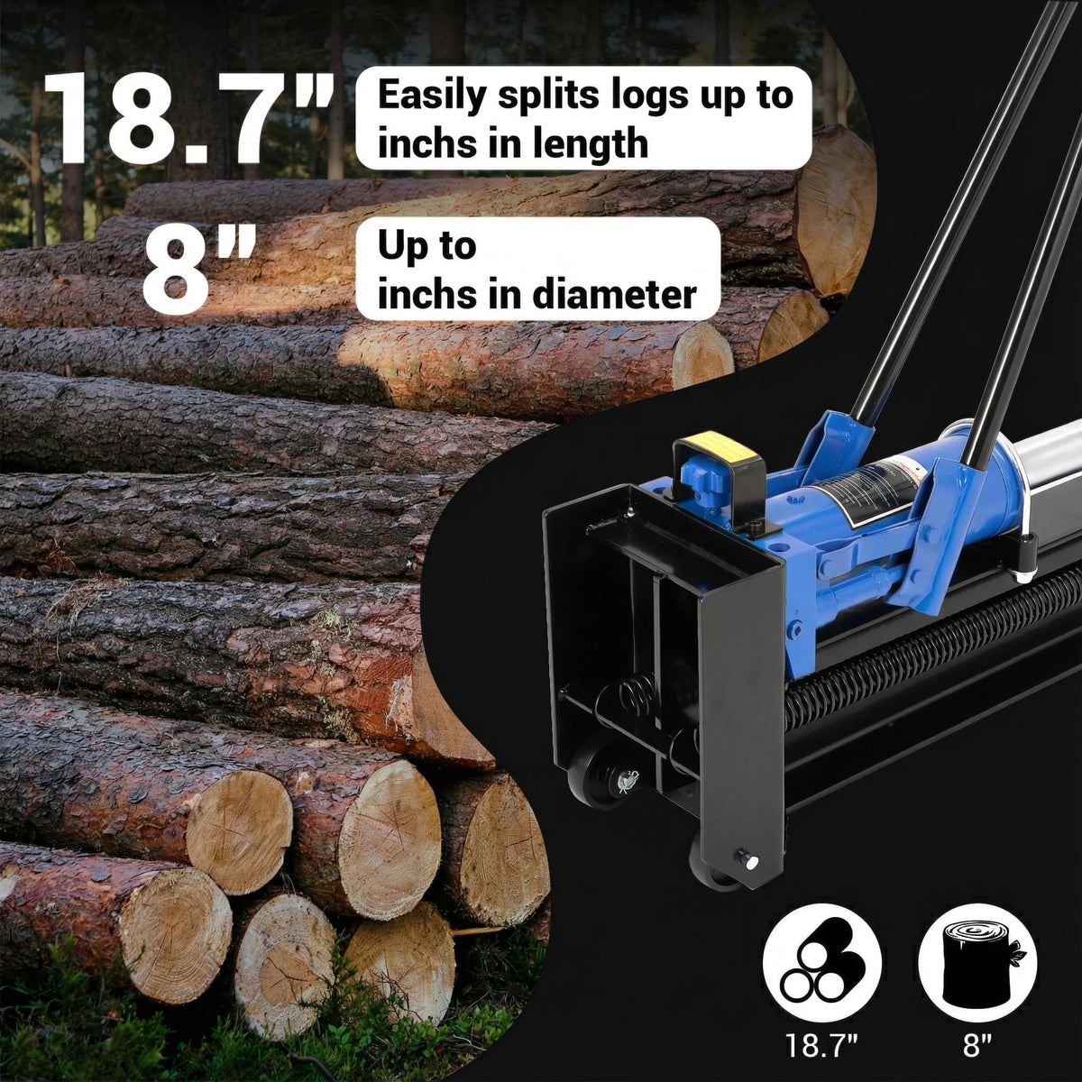 Liyaxenug 12 Ton Hydraulic Log Splitter, Manual Wood Splitter with 2-Speed Rapid Operation, Hand Powered Firewood Cutter with Wheels, Heavy Duty Full Steel Construction, Splits Logs Up to 18.7", Blue