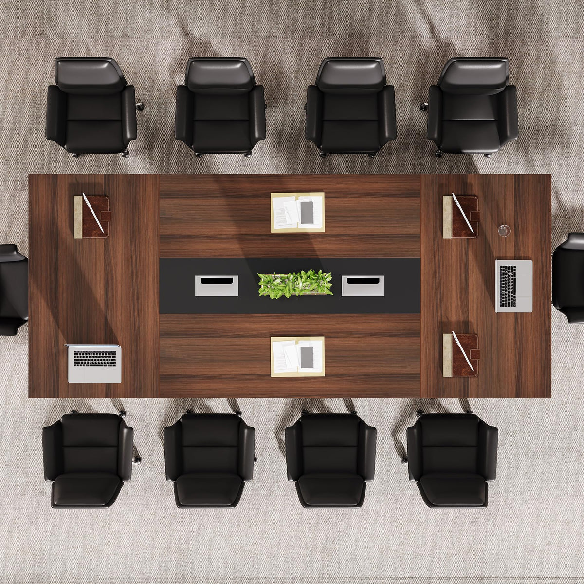 Tribesigns 8ft Conference Table, Large Meeting Table for 8-10 People, Business Seminar Furniture for Office Conference Room, Walnut & Black (4, Walnu+ Black)
