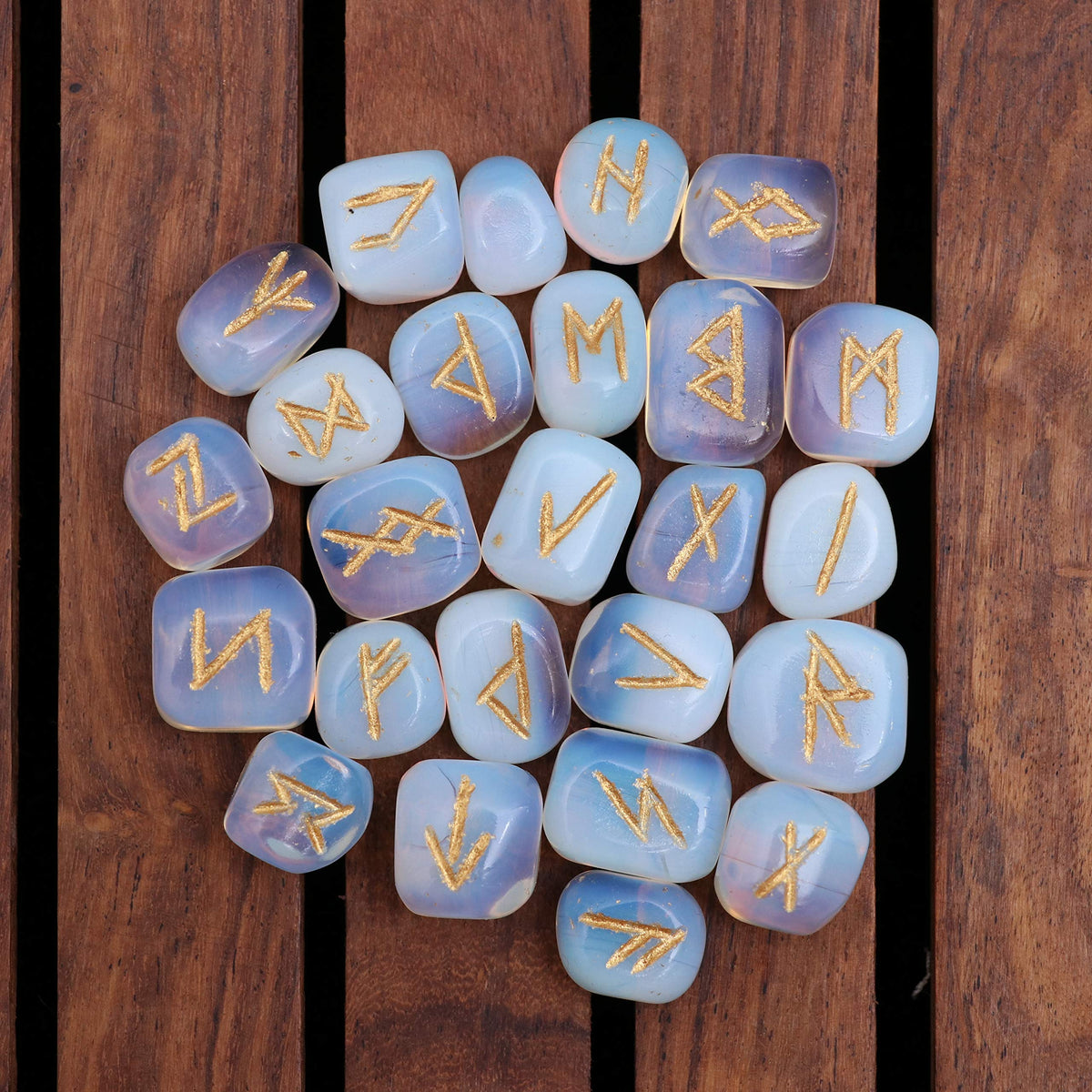 Crocon Oplaite Rune Stones Set with Elder Futhark Alphabet Engraved Symbol for Energy Genrator Chakra Balancing EMF Protection Home Office Decorative Stone Size :- 15-20 mm Approx