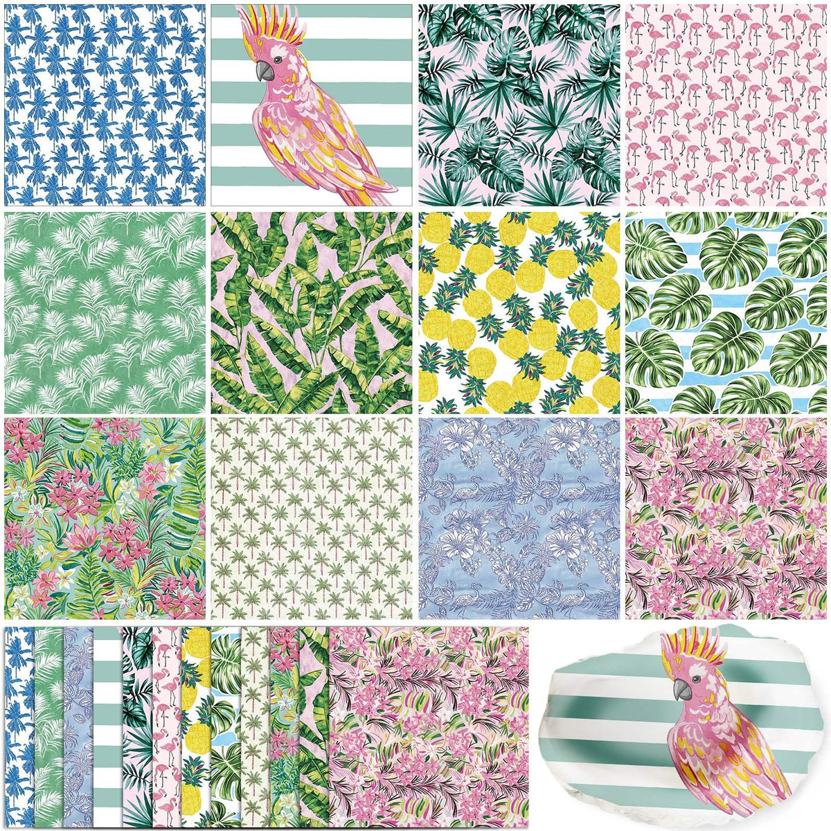 Glenmal 120 Pack Tropical Style Decoupage Paper Napkins, 12 Assorted Summer Decorative Cocktail Napkins for DIY Crafting Holiday Birthday Party Wedding Baby Shower, Each Unfolded 13 Inch