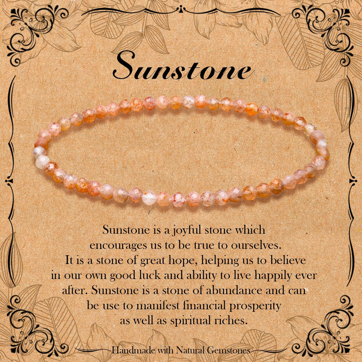 BONNY BOXX Natural Genuine Gemstone Faceted Round Beads Bracelets, 3mm Adjustable Stretchy Tiny Faceted Sunstone Bracelet, Healing Crystal Reiki Chakra Dainty Jewelry Fashion Gifts