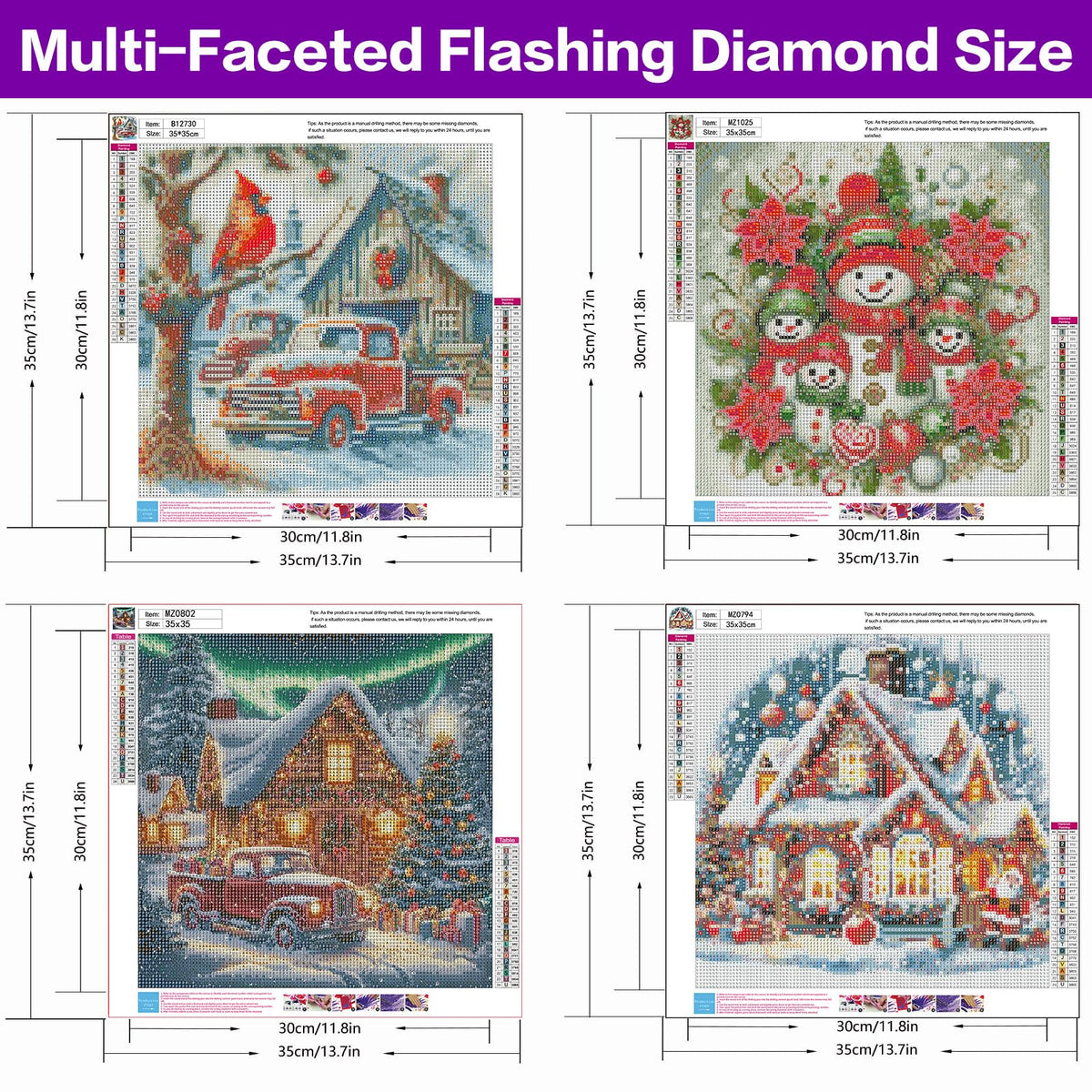 croshom Christmas Diamond Art Kits for Adults - 4 Pack Diamond Painting Kits for Adults, 5D Full Round Drill Art Paint by Diamonds DIY Crafts Kits 14x14in (Snowman Truck Christmas House Cardinal)