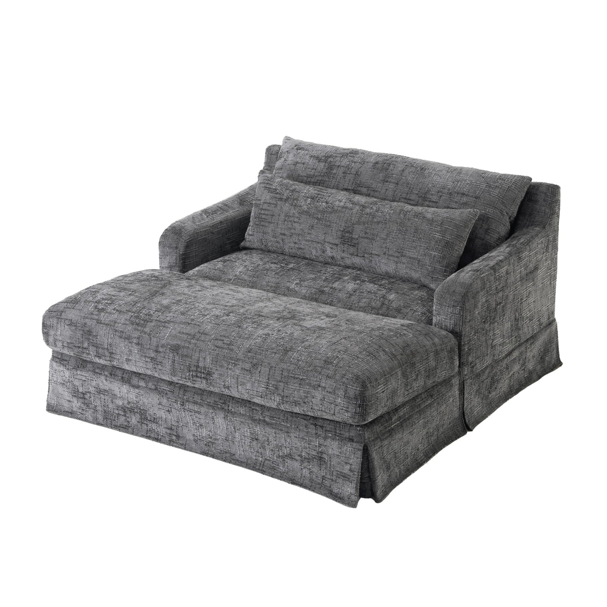 Merax Modern Indoor Chaise Lounge with Pillows, Oversized Chenille Upholstered Sleeper Sofa Bed with Armrests for Living Room, Apartment, Grey