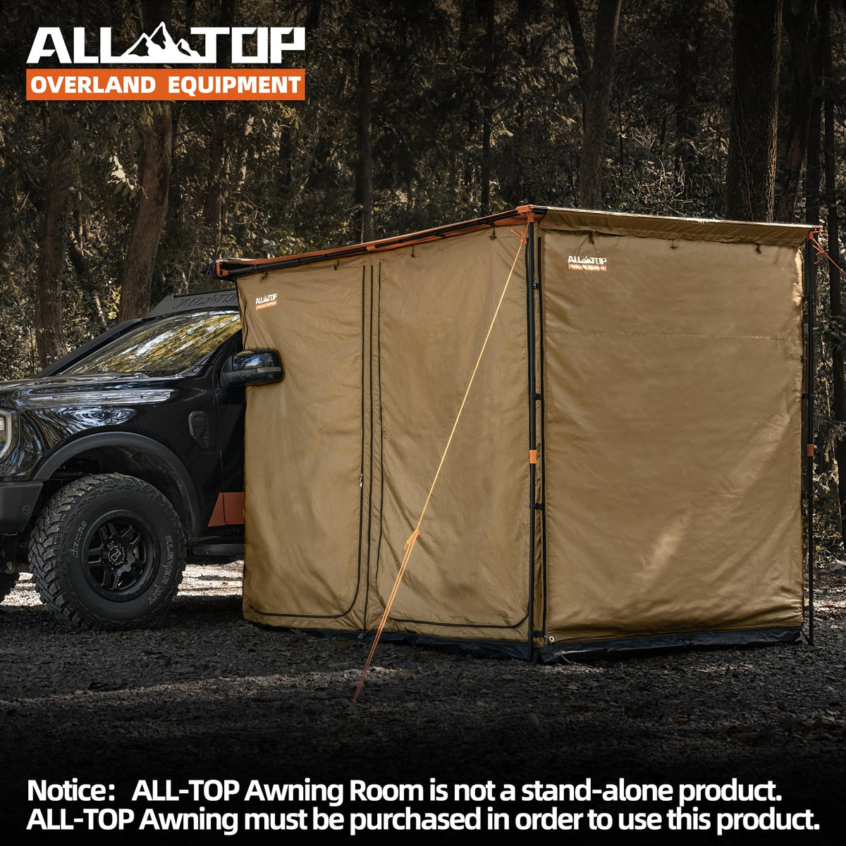 ALL-TOP Awning Room with Floor 8.2' x 10' Rip-Stop 210D Oxford Awning Tent with Bug-Resistance Mesh, Waterproof Sun Shelter for Overland, Camping(Black Coating, Room Only)