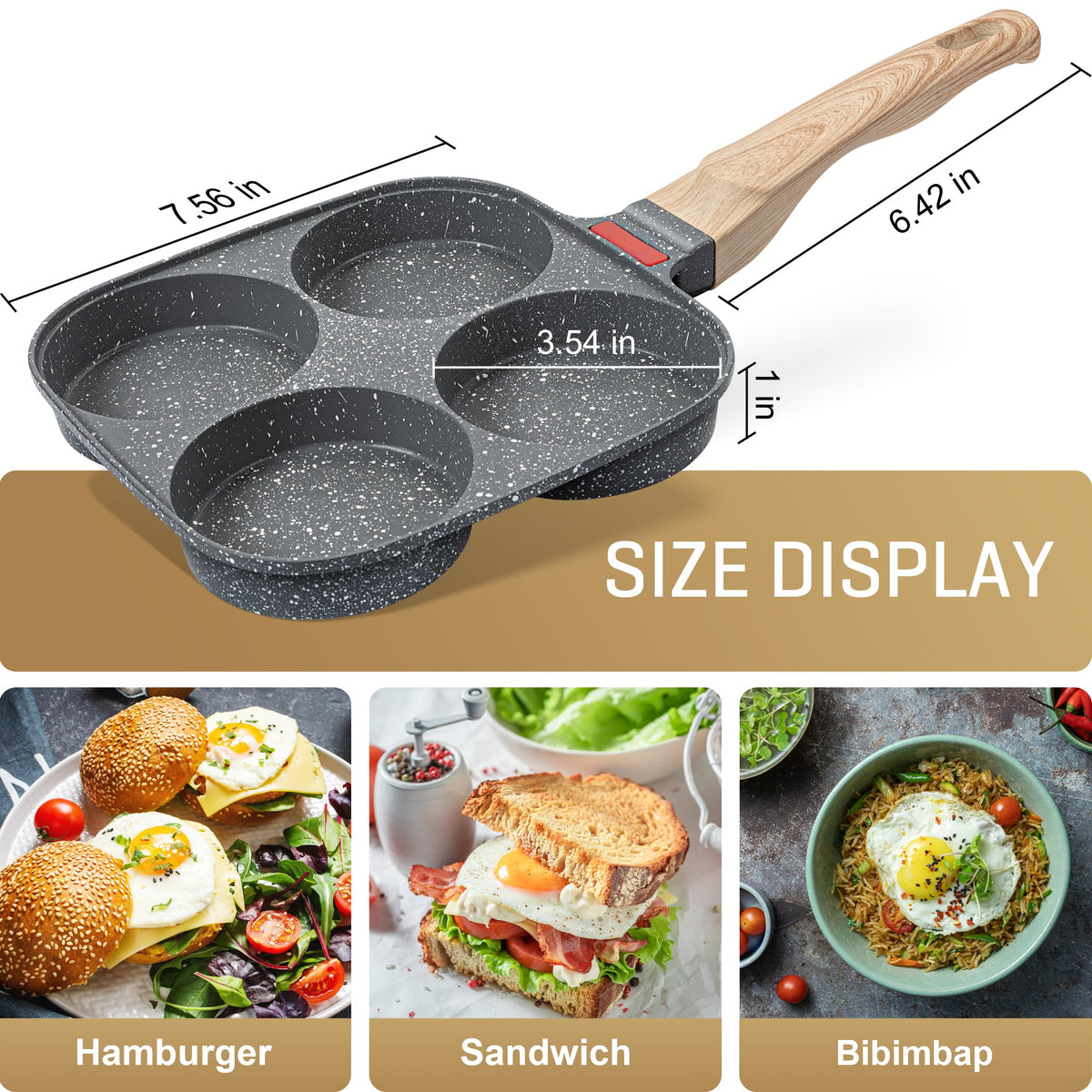 MyLifeUNIT Egg Pan, 4-Cup Egg Frying Pan with Lid, Nonstick Aluminium Alloy Egg Cooker for Breakfast, Pancake, Burger, Sandwiches, Suitable for Gas Stove & Induction Cookware