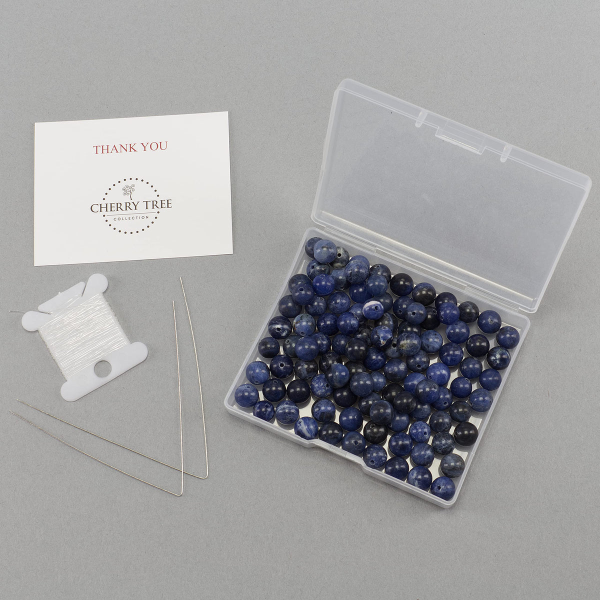 Cherry Tree Collection | 100PCS 8mm Sodalite Gemstone Round Beads for Jewelry Making | Includes Storage Box, Elastic String, and Needles