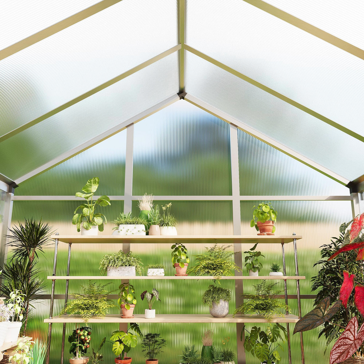 8x12 FT Greenhouse, Greenhouses for Outside, Polycarbonate Greenhouse with Aluminum Frame, Lockable Door and Ajustable Roof Vent for Backyard, Green Houses for Outside Garden Backyard, Patio