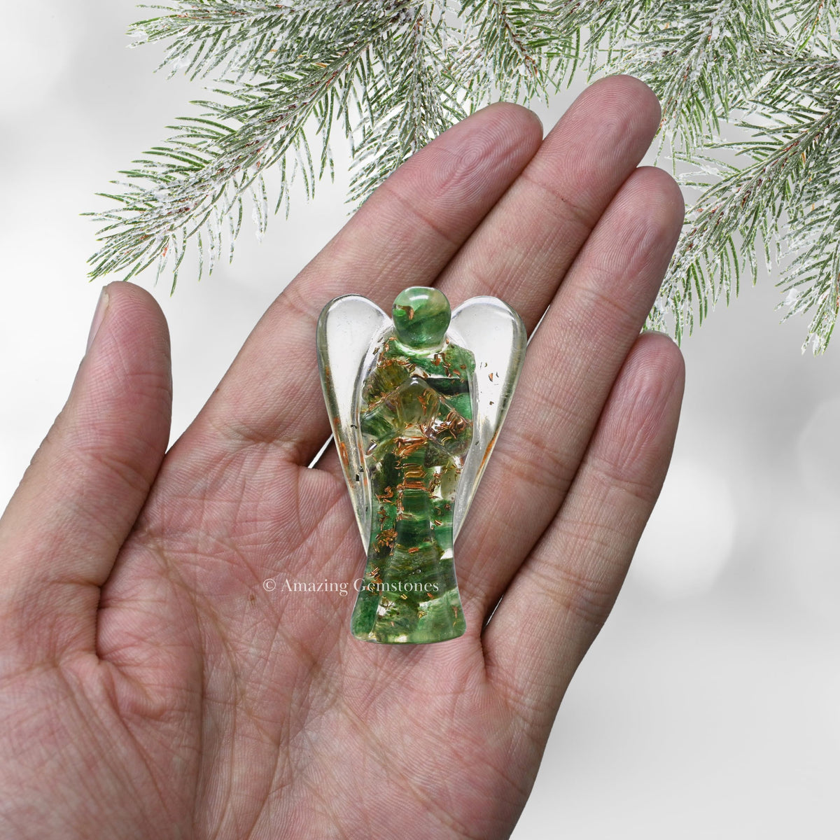 Amazing Gemstone Green Aventurine Guardian Angel Figurine Pocket Crystal Angel for Protection - Orgone Guardian Angel with Orgonite Layer and Natural Crystal for Healing Gift (2 Inch, Organite)