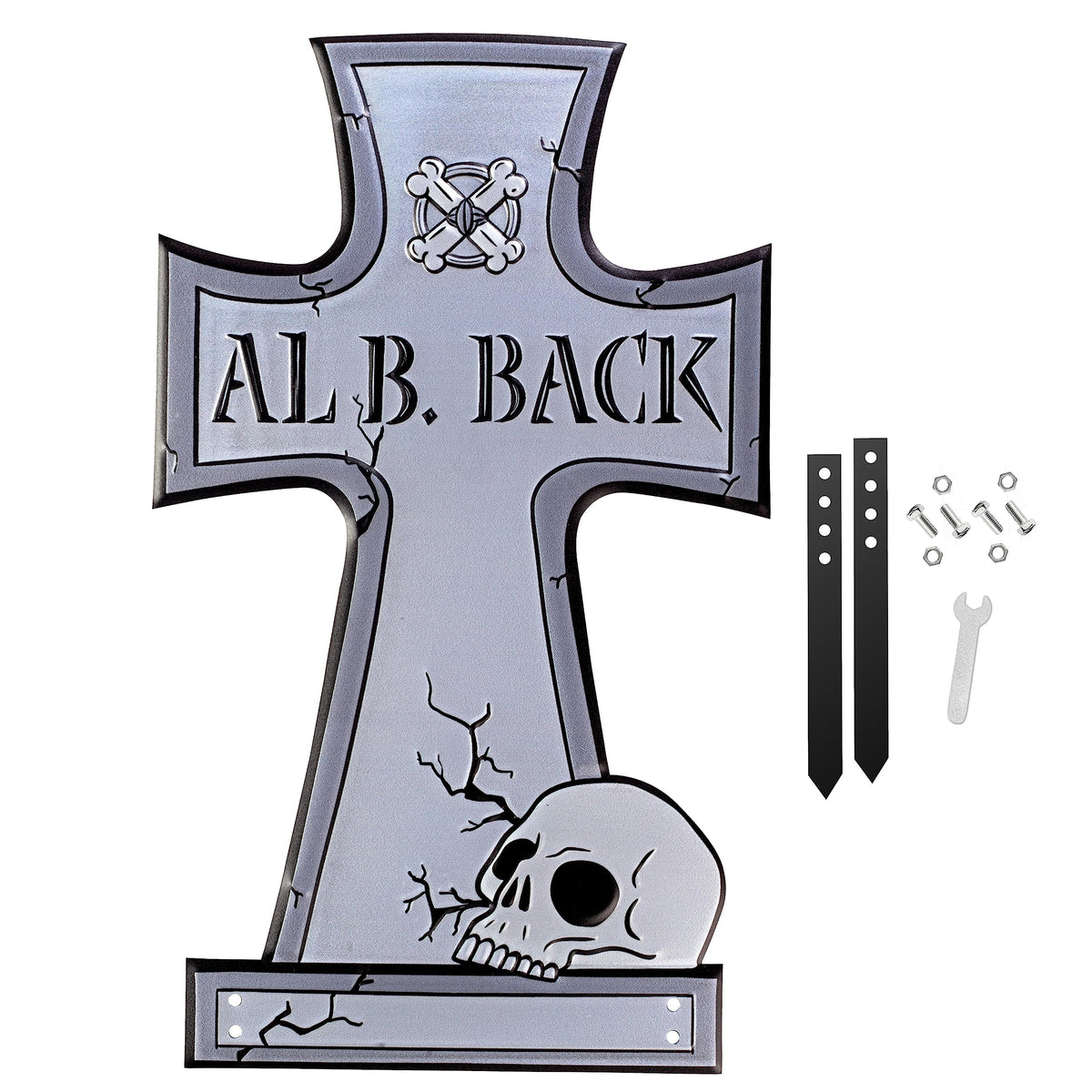 3-D Metal Halloween Ghost XL 17" Tombstone w Stakes -AL B Back- Durable, Rustproof, UV Raised Printing- Upgrade Your Haunted House Mansion Cemetary Lawn Decor- No More Flimsy Foam Graveyards