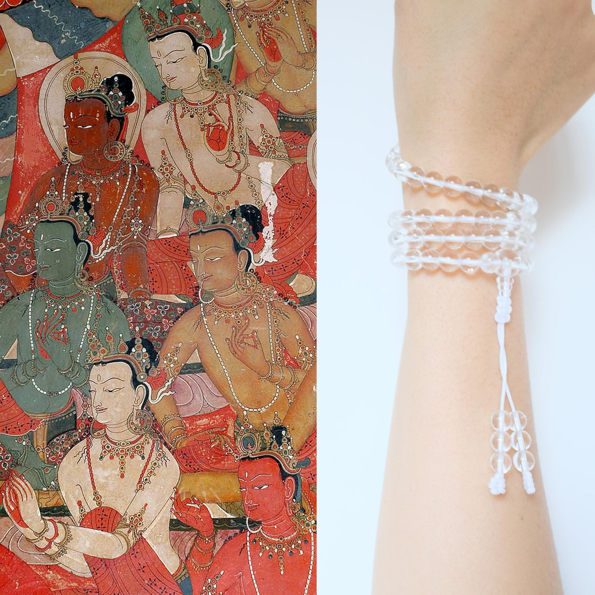 Authentic Tibetan Natural Crystal Mala Beads 108, Buddhist Prayer Beads Sphatik Mala, Clear Quartz Gemstone Bracelets, Meditation Japamala Chakra Necklace for Women and Men