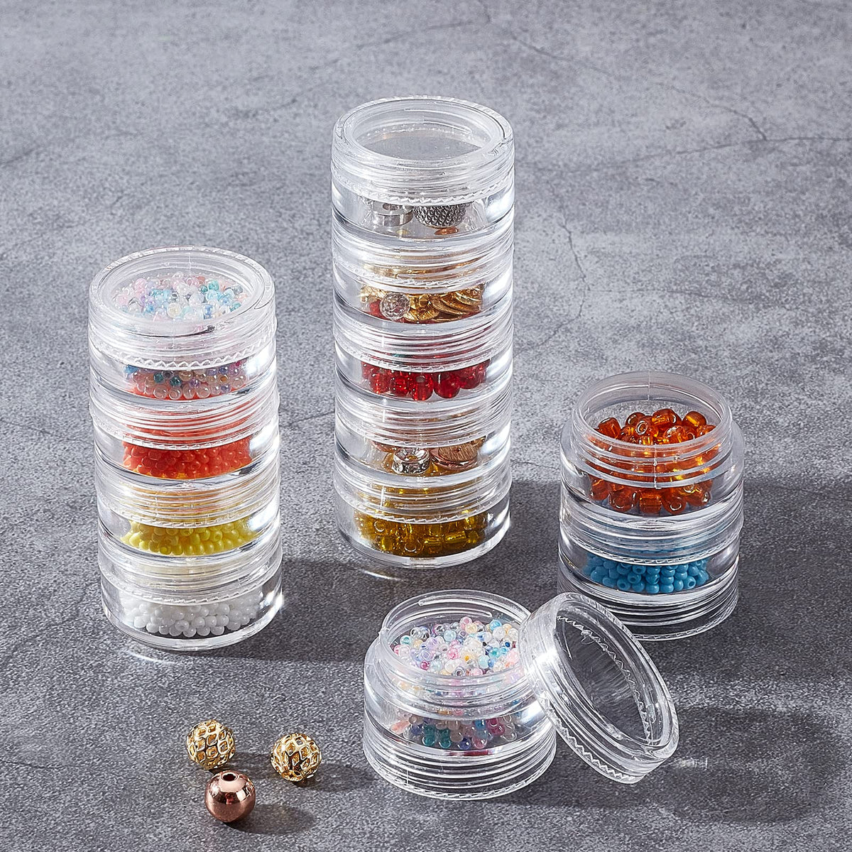 BENECREAT 5G/5ML Stackable Round Plastic Containers 8 Column(5 Layer/Column) Bead Storage Jars for Seed Beads, Diamond Drills and Other Jewelry Components