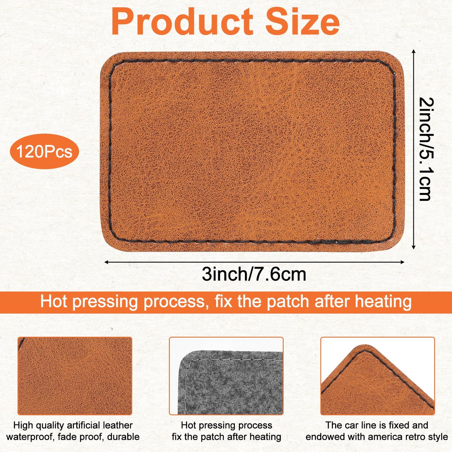 120 Pcs Blank Leatherette Hat Patches with Adhesive Backing - Faux Leather Iron-On Rectangular Patches for Fabric Repair, Custom Sewing, Laser Engraving & DIY Crafts (Brown, 3 x 2 Inches)