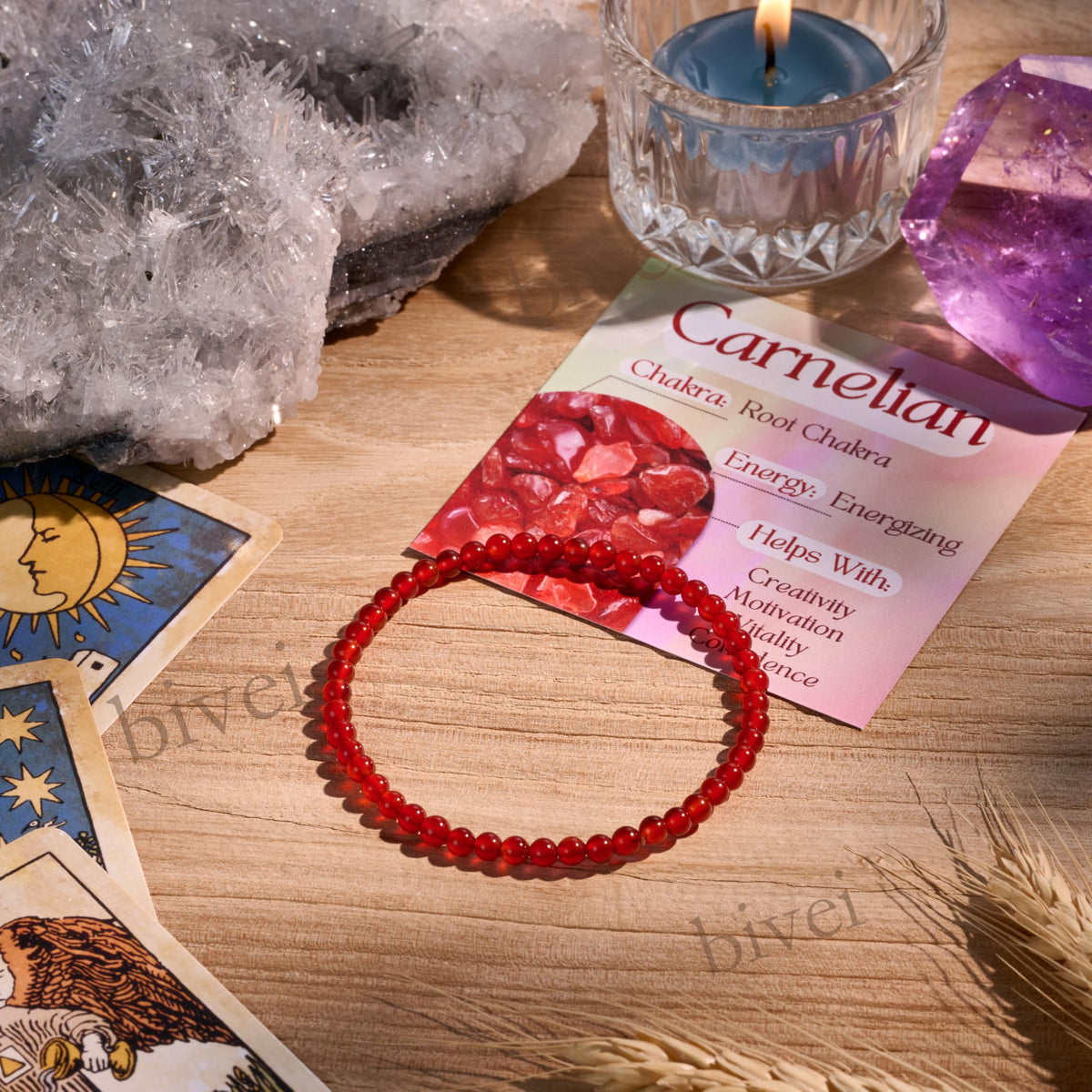 Bivei Carnelian - Energizing - 4mm Beaded Bracelets for Women Handmade Semi Precious Natural Stone Stretch Elastic Jewelry Yoga Protection Gifts