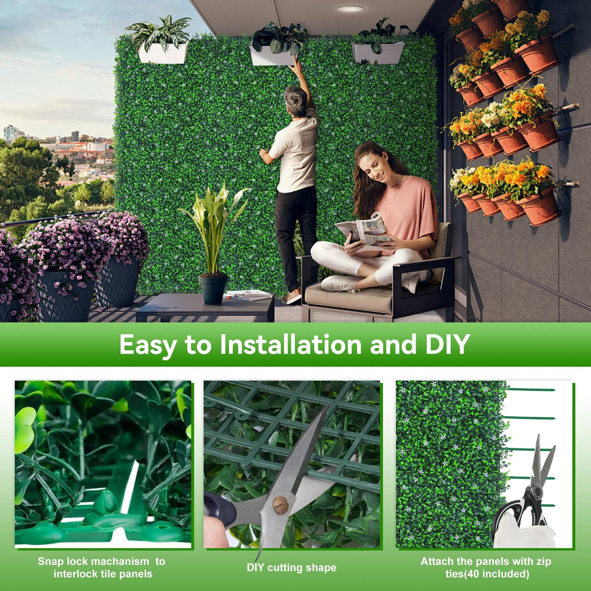 EverNature EverNture 71"x144"(72 SQFT) Grass Wall Panels, Artificial Grass Backdrop, Fake Greenery Plant Boxwood Roll with Flower, Green Wall Decor for Outdoor Indoor Patio Garden Backyard