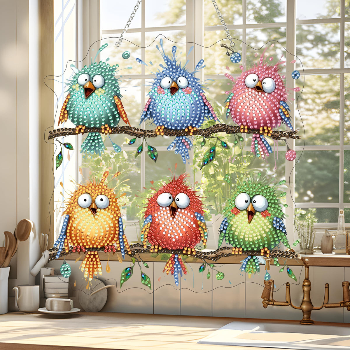 5D Diamond Art Hanging Kit for Adult,Special Shaped Rhinestone,Double Sided DIY Acrylic Diamond Art Painting Window Pendants Home Garden Wall Hanging Kits Hanging Ornament (Bird)