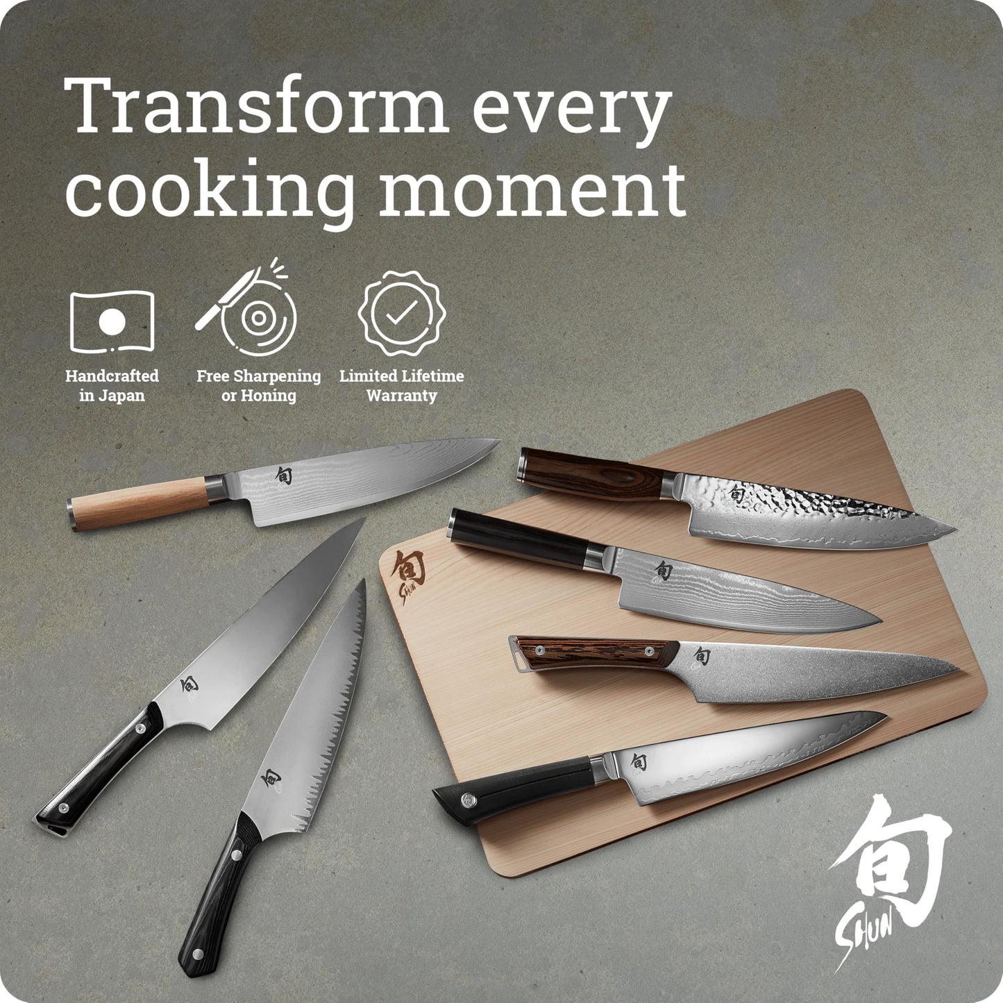 Shun Premier 10 Piece Block Set, Includes 8" Chef, 4" Paring, 5.5" Nakiri, 7” Santoku Knife, Honing Steel & More, Handcrafted Japanese Knife Set, Damascus Stainless Steel Cladding, Pakkawood Handles