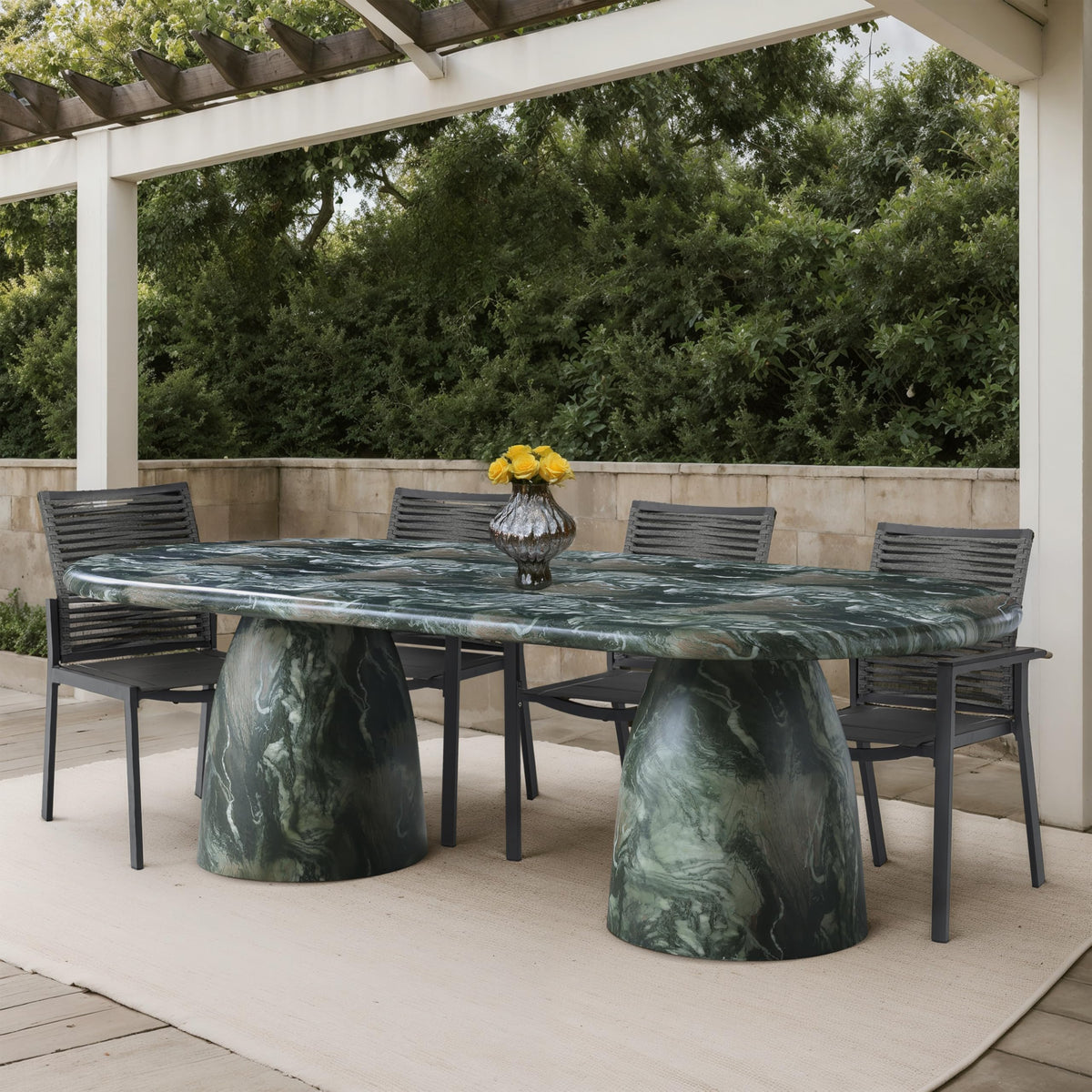 Meridian Furniture 708Green-T Cosenza Collection Art Deco 96" Indoor/Outdoor Concrete Dining Table with Green Marble Finish, 96" W x 44.5" D x 30" H