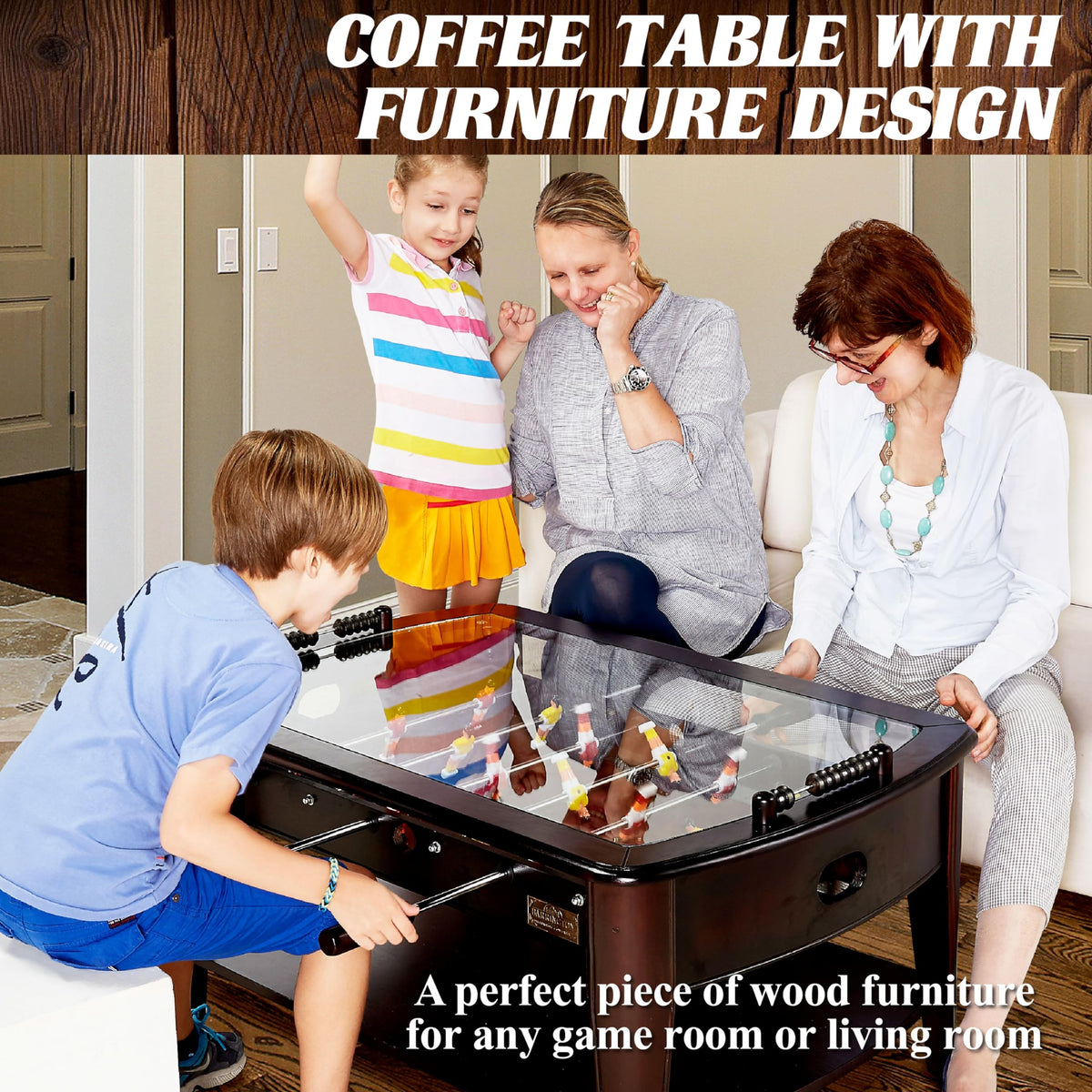 Barrington 42” Foosball Coffee Table, Durable & Stylish Contemporary Design with Tabletop Sports Soccer Balls, Perfect for Family Game Rooms