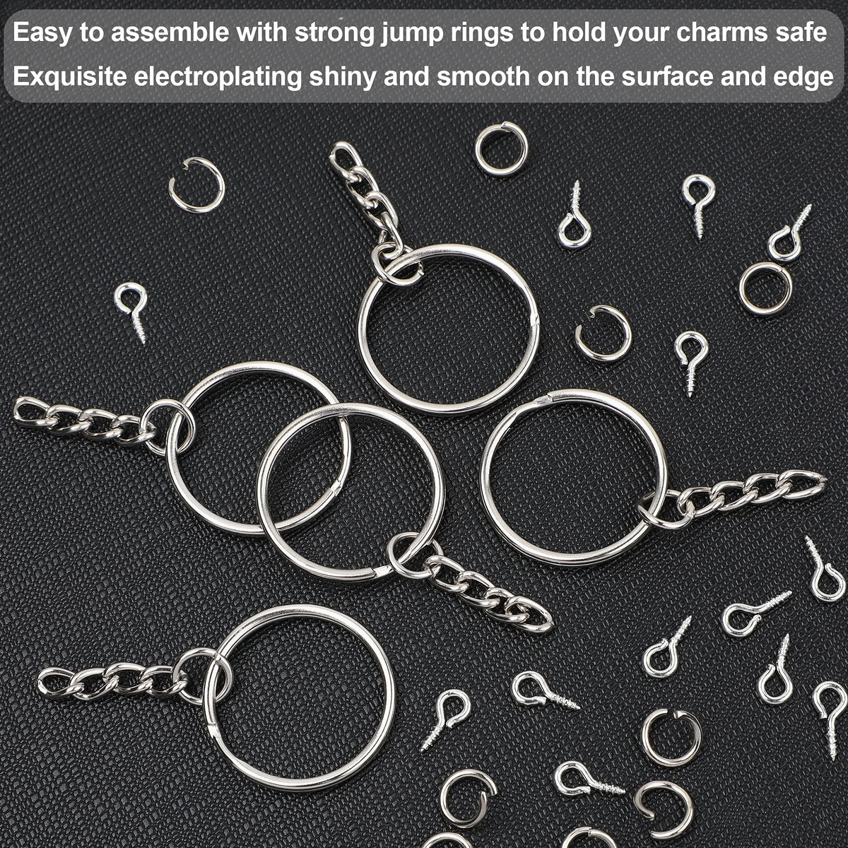 600Pcs Keychain Rings - 25mm Rings, Keys Jumps Including Chain & 200 Screw Eye Pins - Set for Resin Crafts