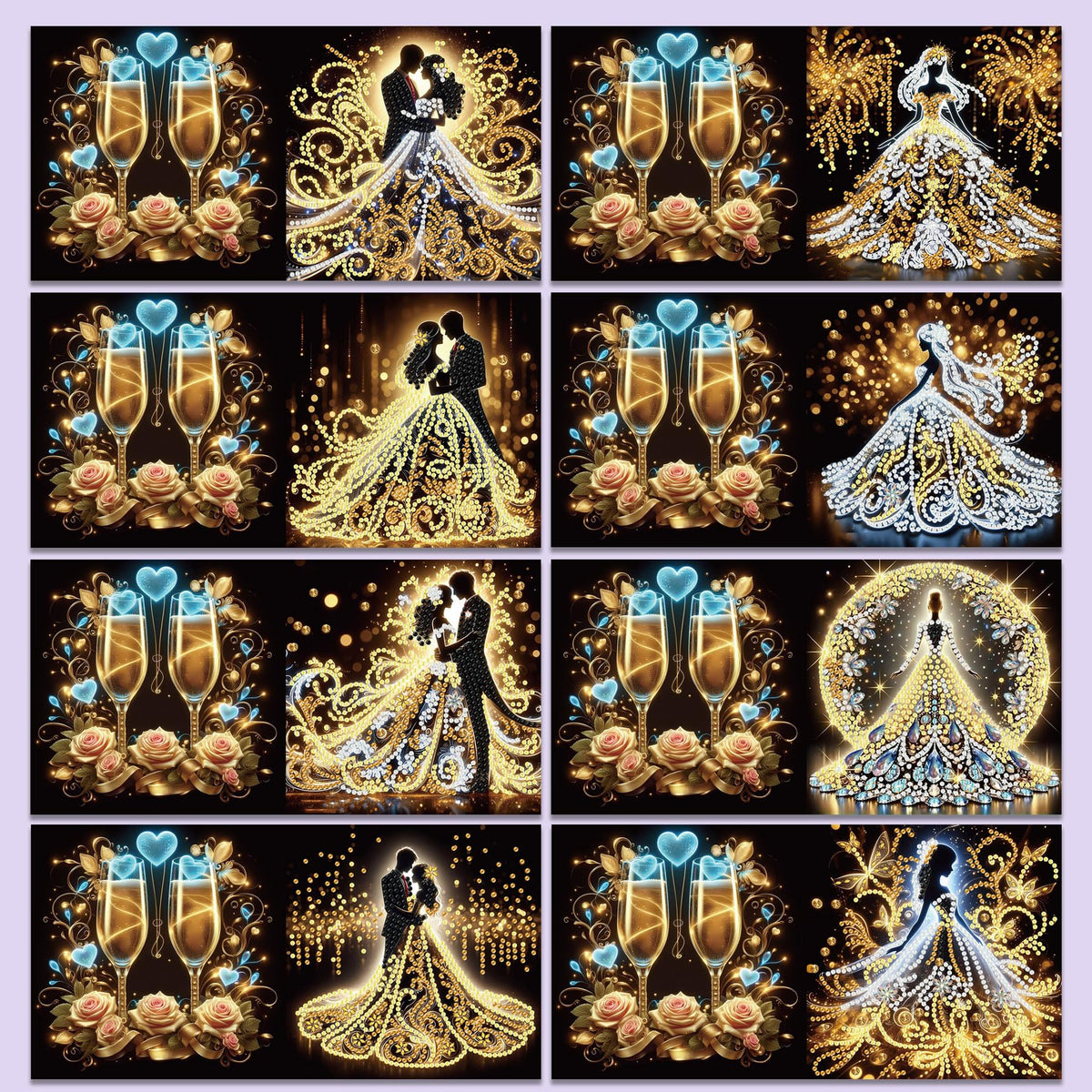 Muzagroo Art DIY Diamond Art Weding Blessing Cards Kits for Adults Diamond Painting Greeting Cards with Envelopes for Beginners Gem Art Cards 8PCS (Wedding)