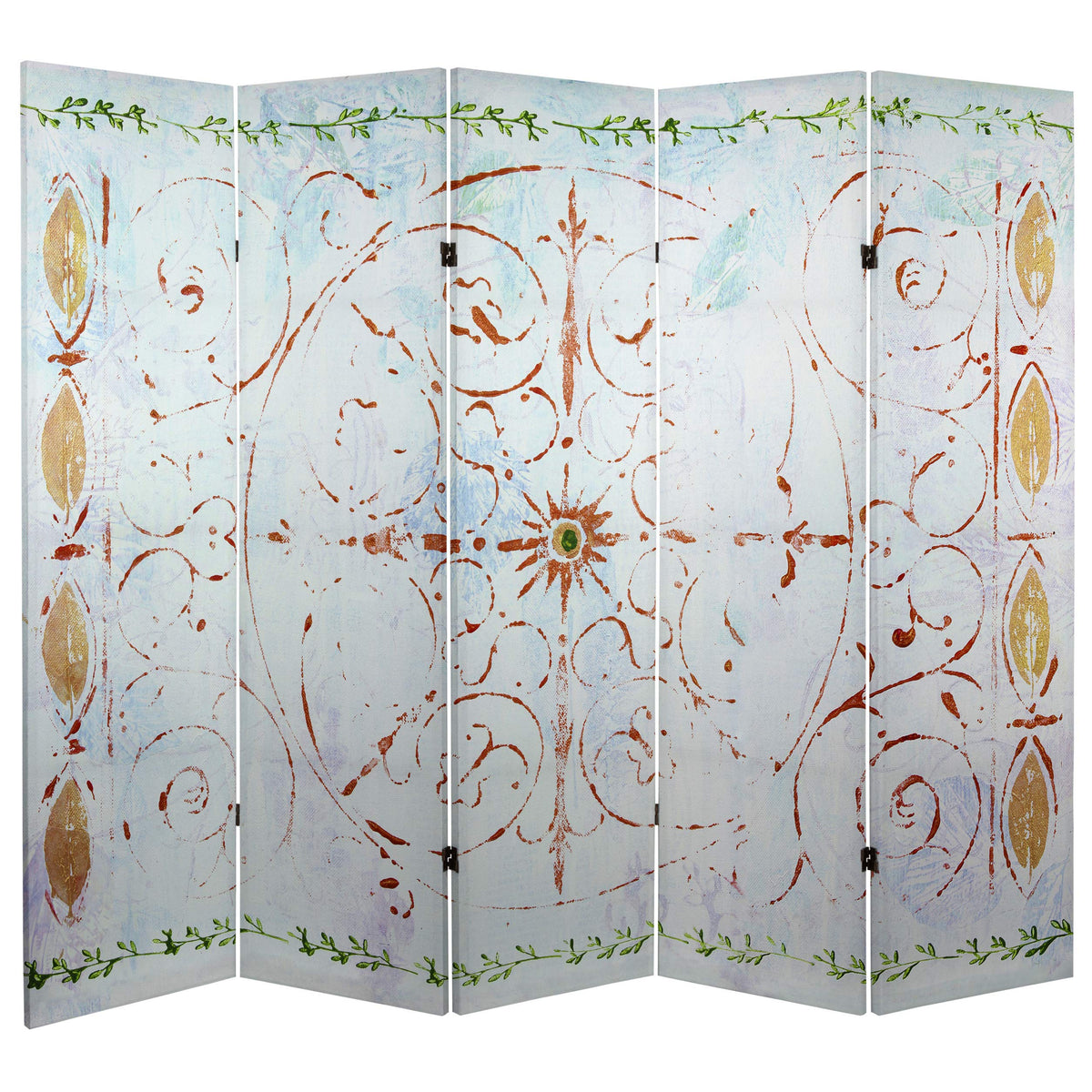 Red Lantern 5 ft. Tall Winter's Peace Canvas Room Divider 5 Panel Freestanding Folding Privacy Screen, Partition, and Separator for Modern and Contemporary Bedroom, Home Office, Studio, Dorm