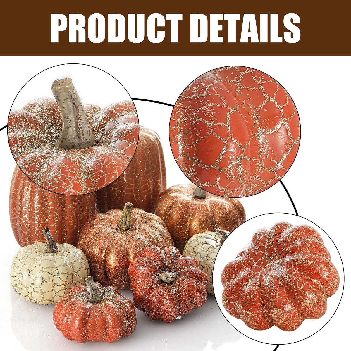 Artgar Pumpkin Decor, 8 PCS Halloween Pumpkin, Metal Cracked Design Foam Pumpkins for Halloween Thanksgiving Fall Home Table Indoor Outdoor Decorations