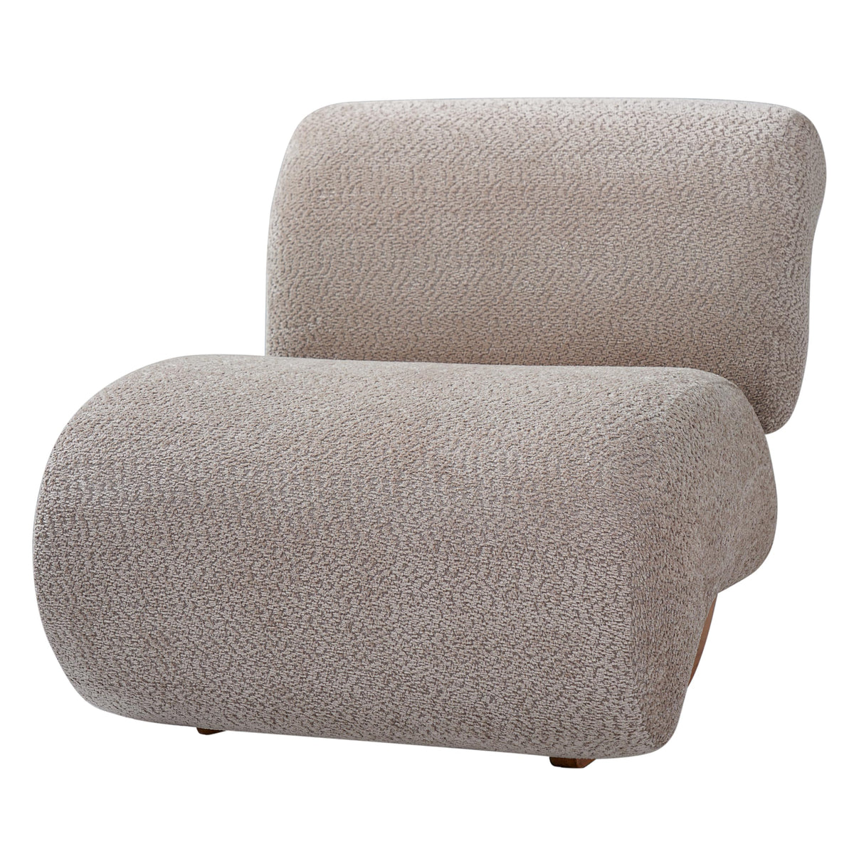 Merax 28" Modern Curved Boucle Accent Chair with Solid Wood Base, Mid-Century Armless Upholstered Slipper Lounge Chair for Living Room, Bedroom, Reading Nook, Natural + Almond