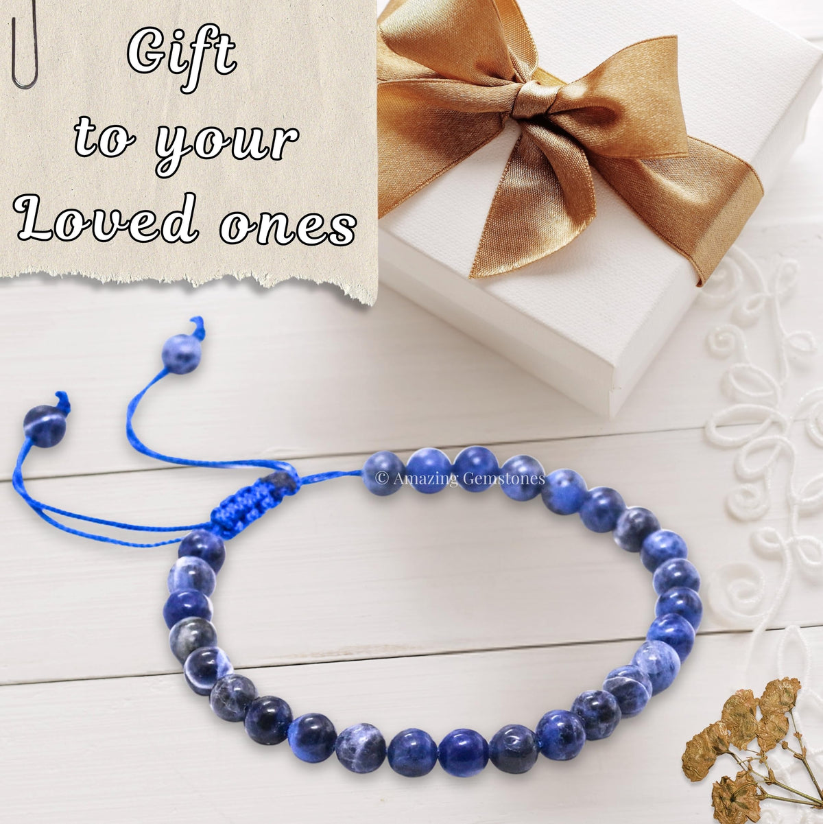 Amazing Gemstone Sodalite Bracelet for Women Men's Gifts - Protection Healing Crystal Bracelet - 6mm Gemstone Beaded Adjustable Bracelet