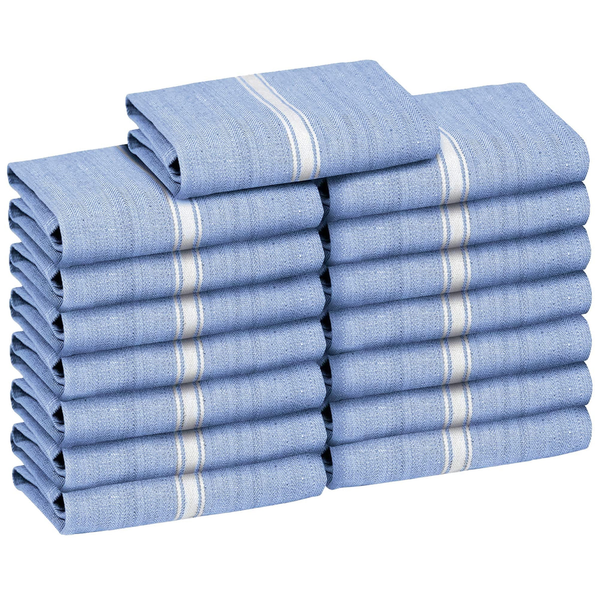 Zeppoli Classic Kitchen Towels - 15 Pack 100% Natural Cotton Towel Set, Reusable Wash Cloths, Absorbent Dish Towels, Machine Washable Hand Towels, Kitchen Essentials - 14” by 25” - Blue Base