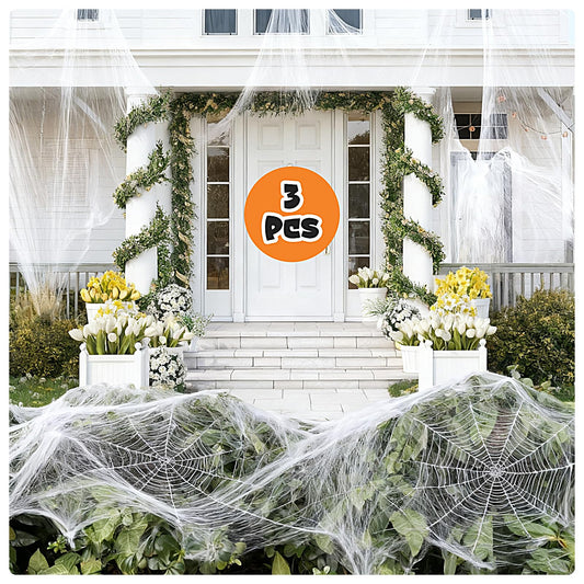 Vavious Outdoor Spider Web 200 Sqft Halloween Spider Webs Decorations with 20 Fake Spiders Super Stretchy Cobwebs for Indoor & Outdoor Halloween Garden Decor Spooky Webbing Decorations 3pcs