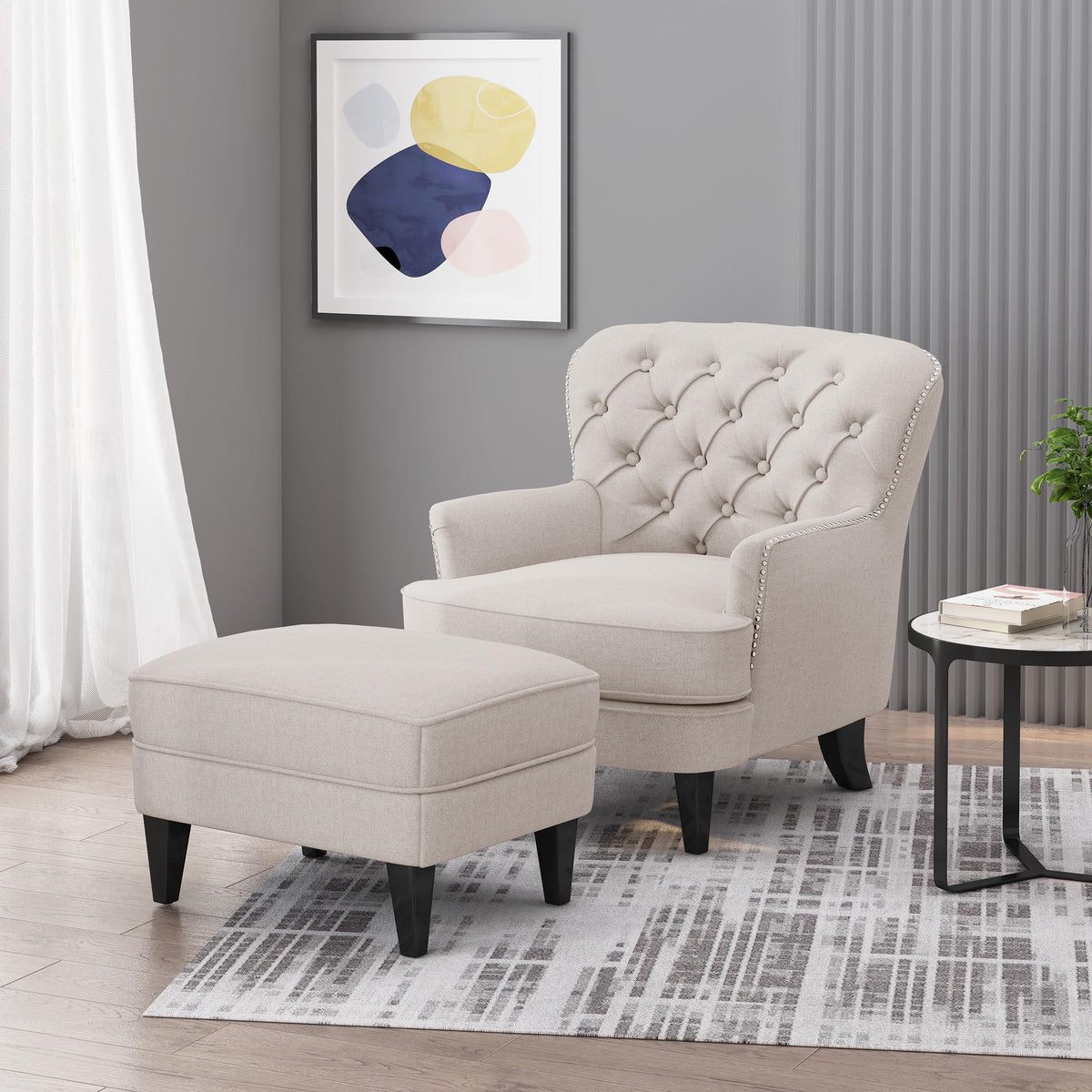 Christopher Knight Home Ophelia Club Chair and Ottoman Set, Wheat, Dark Brown