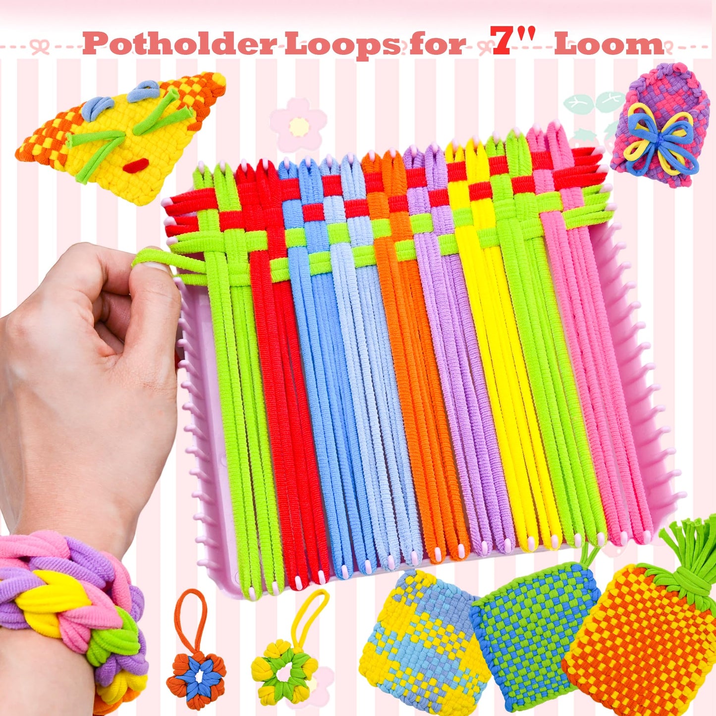 900pcs Weaving Loom Loops with 9 Rainbow Color, Potholder Loops for 7 Inch Loom, Weaving Loom Refill Loop, Potholder Loom Bands DIY for Kids, Adults, Birthday Christmas Gifts for 5-12 Year Old Girls