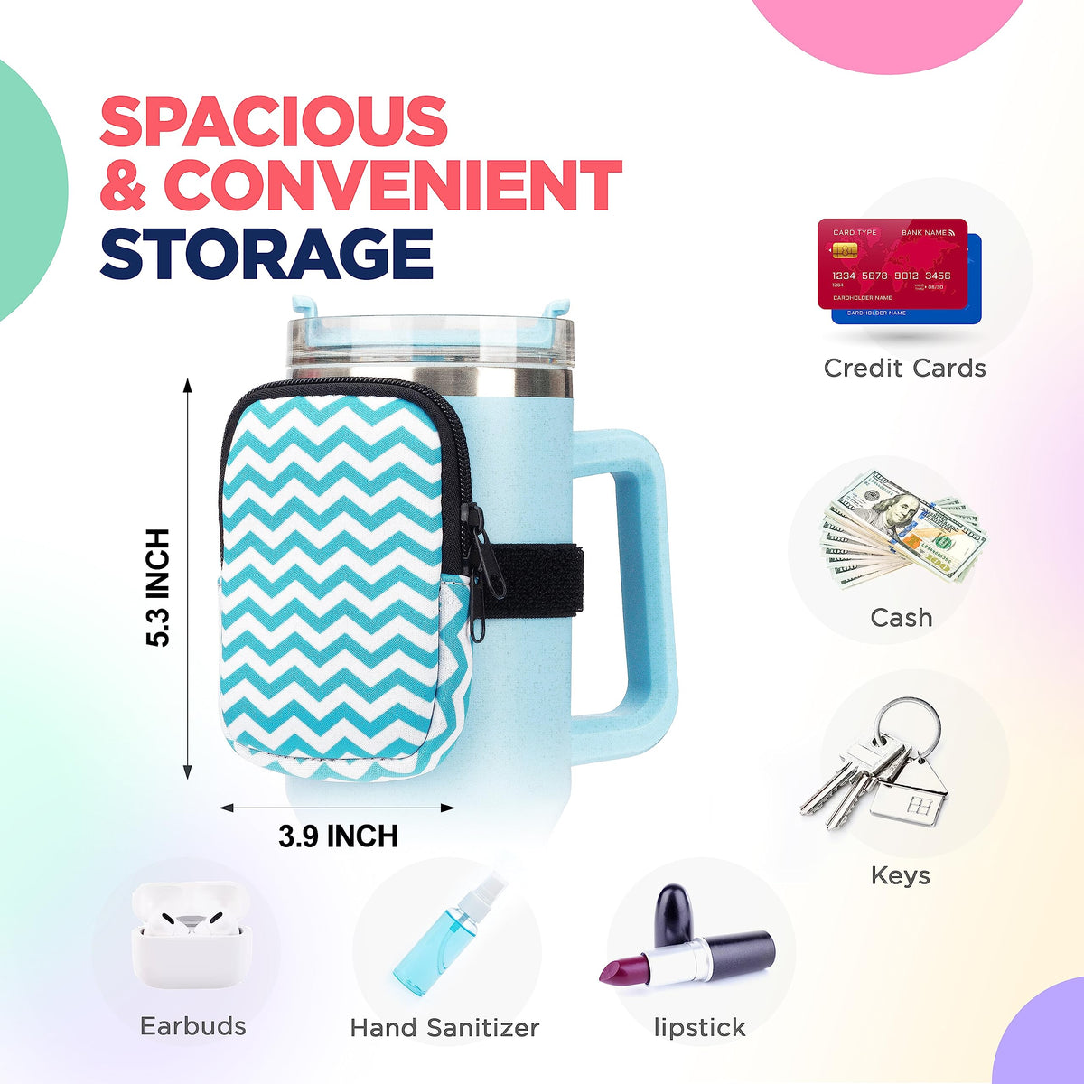 Water Cup Bottle Pouch Accessory | Compatible with Stanley Tumbler| Great for Workouts, Gym, Running, Walking, Sports| Keeps Cards, Keys, and Earphones Safe| Fun and Cute Designs (Volleyball)