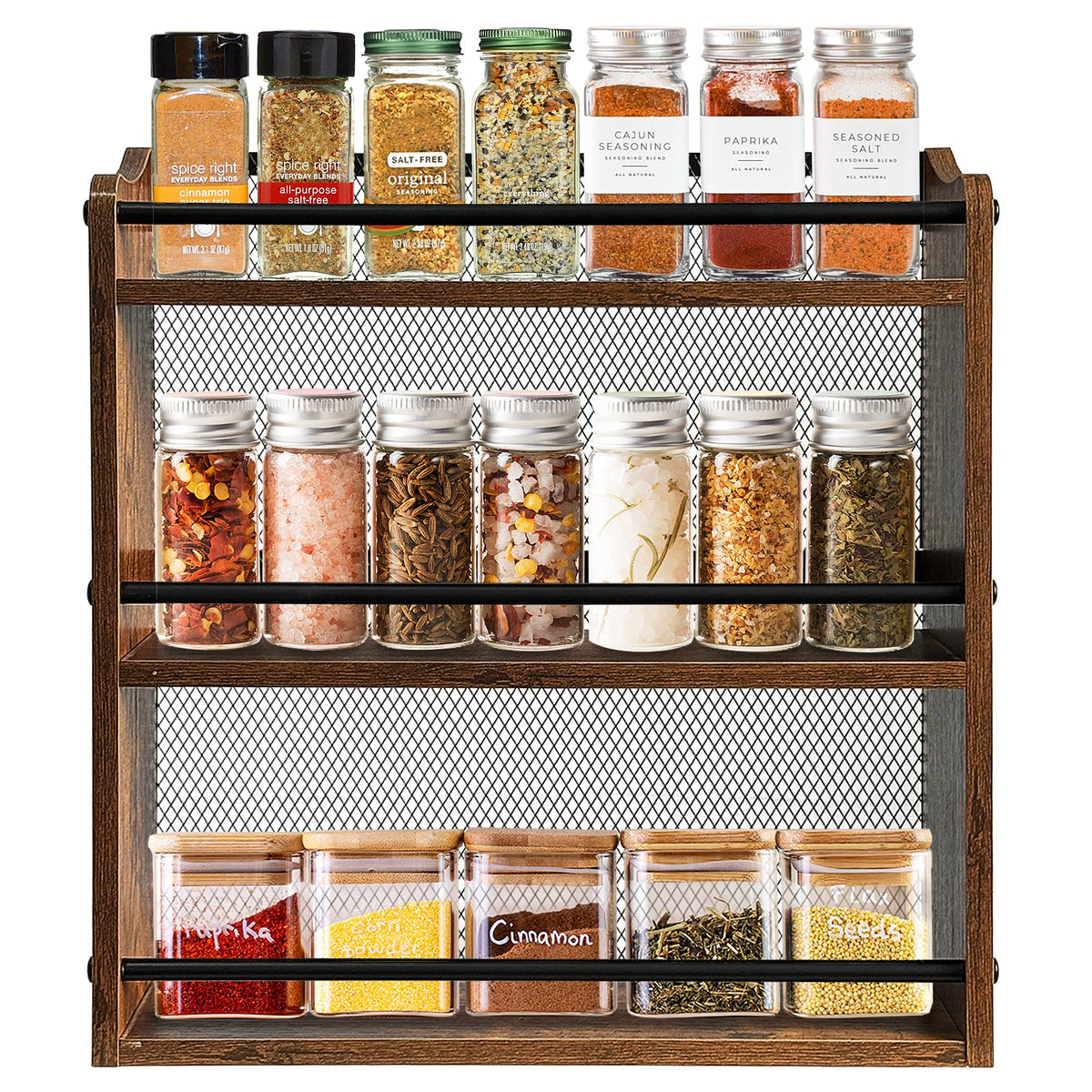 Klxuyuo Spice Rack Wall Mount for Spice Jars & Seasonings, 3 Tier Large Wall Hanging Spice Rack Organizer for Kitchen Cabinet, Pantry Door