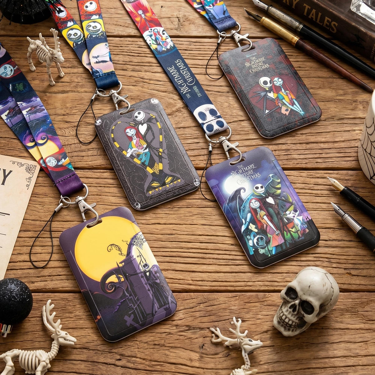 CFuguier Halloween Card Holder Lanyard - 4-Set Halloween Gothic Style ID Badge Card Holder Neck Lanyard Women Men Teacher Nursing Student Nurse Office School Cell Phone Car Key Chain Wallet USB Flash