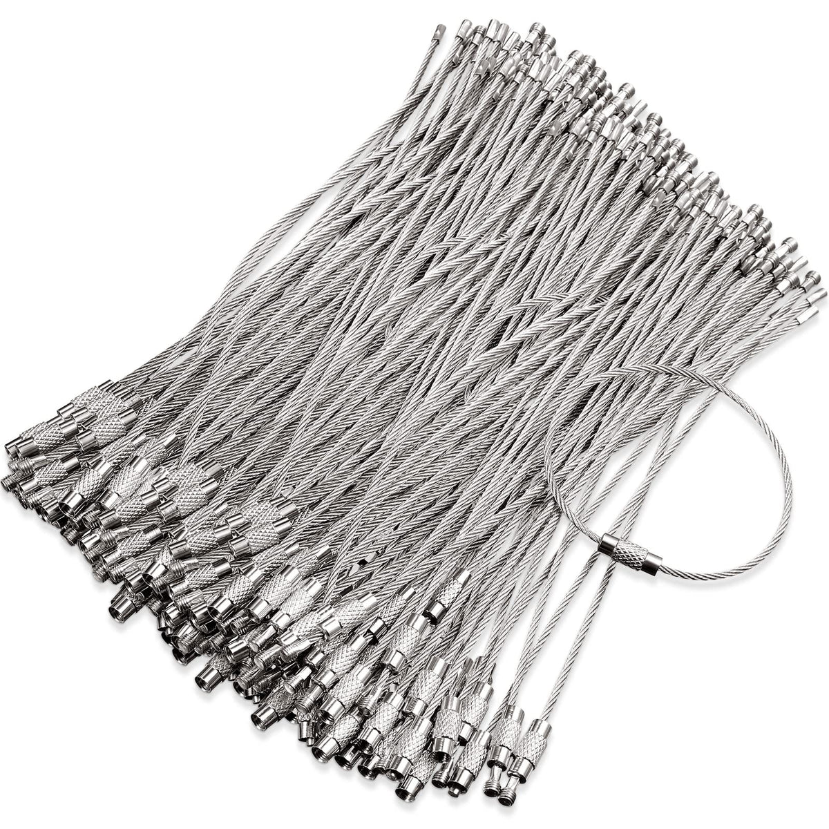 Hotop 150 Pcs Wire Keychain Cable Bulk Stainless Steel Key Rings Loop Wire Cable Braided Steel Keychain(4 Inch,Silver)